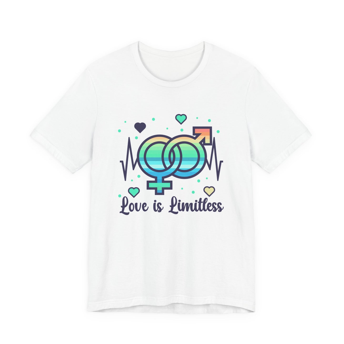 Love Is Limitless – Interconnected Gender Symbols & Heart Graphic T-Shirt