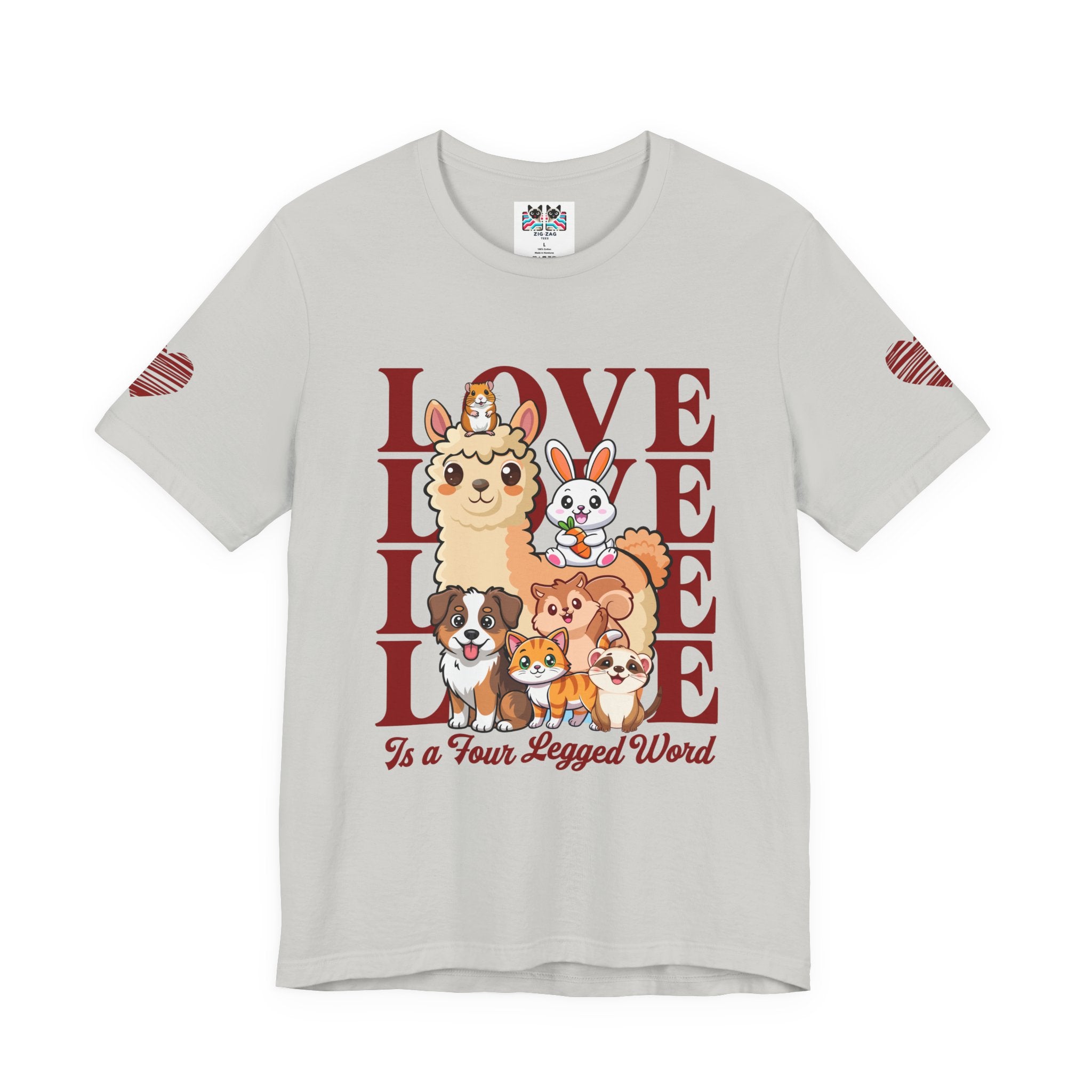 Love Is a Four Legged Word T-Shirt – Cute Animals Llama Dog Cat Rabbit Pet Lover Graphic Tee