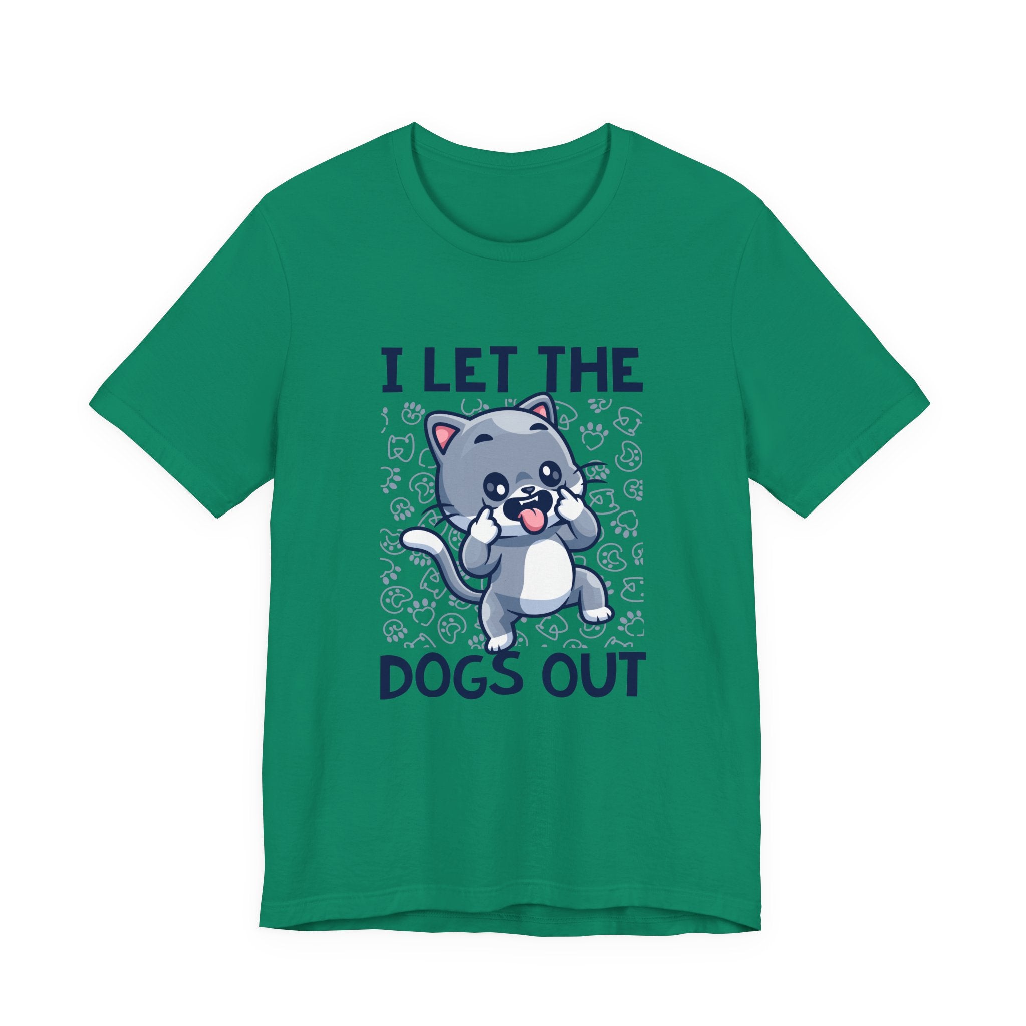 I Let the Dogs Out T-Shirt – Teasing Cat with Paw Prints Graphic Tee