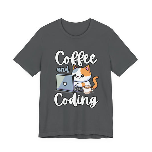 Coffee and Coding Cat Laptop Tshirt – Purrfect for Programmers