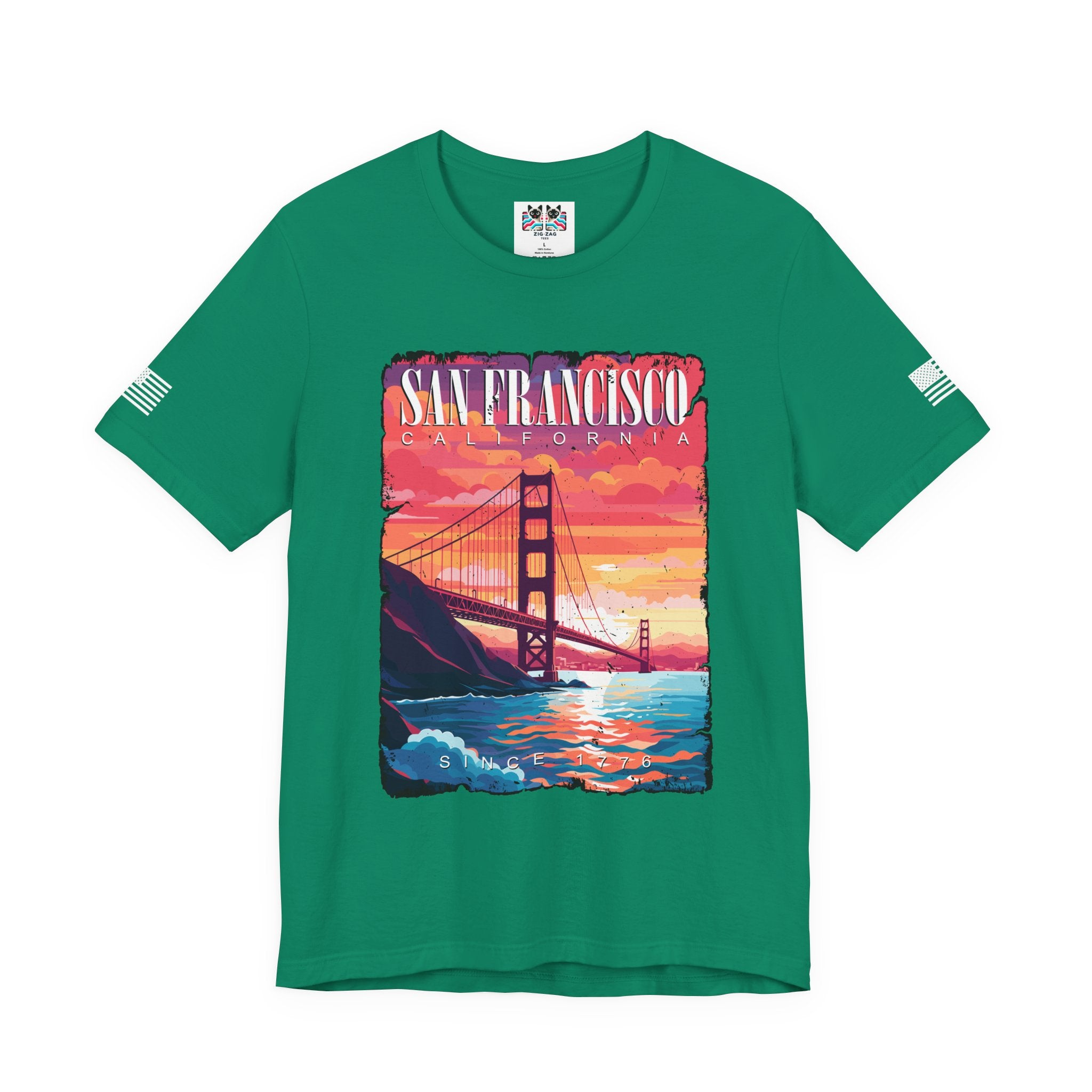 San Francisco California T-Shirt – Golden Gate Bridge Sunset Graphic Tee Since 1776