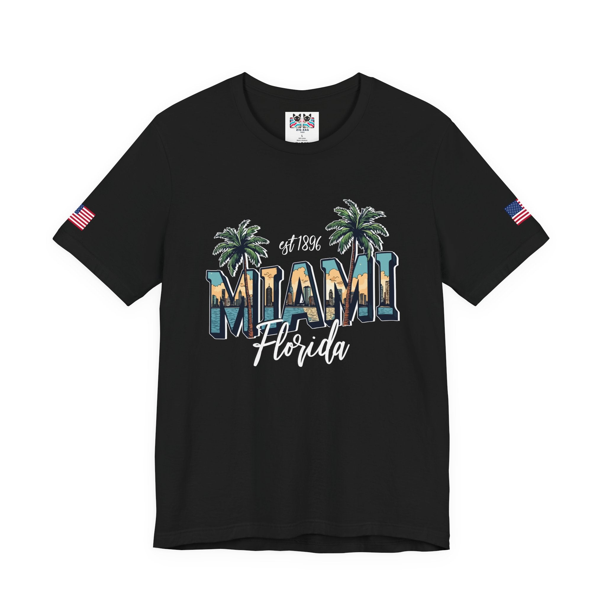 Miami Florida EST 1896 T-Shirt – Skyline Photo Monogram Palm Tree Graphic Tee