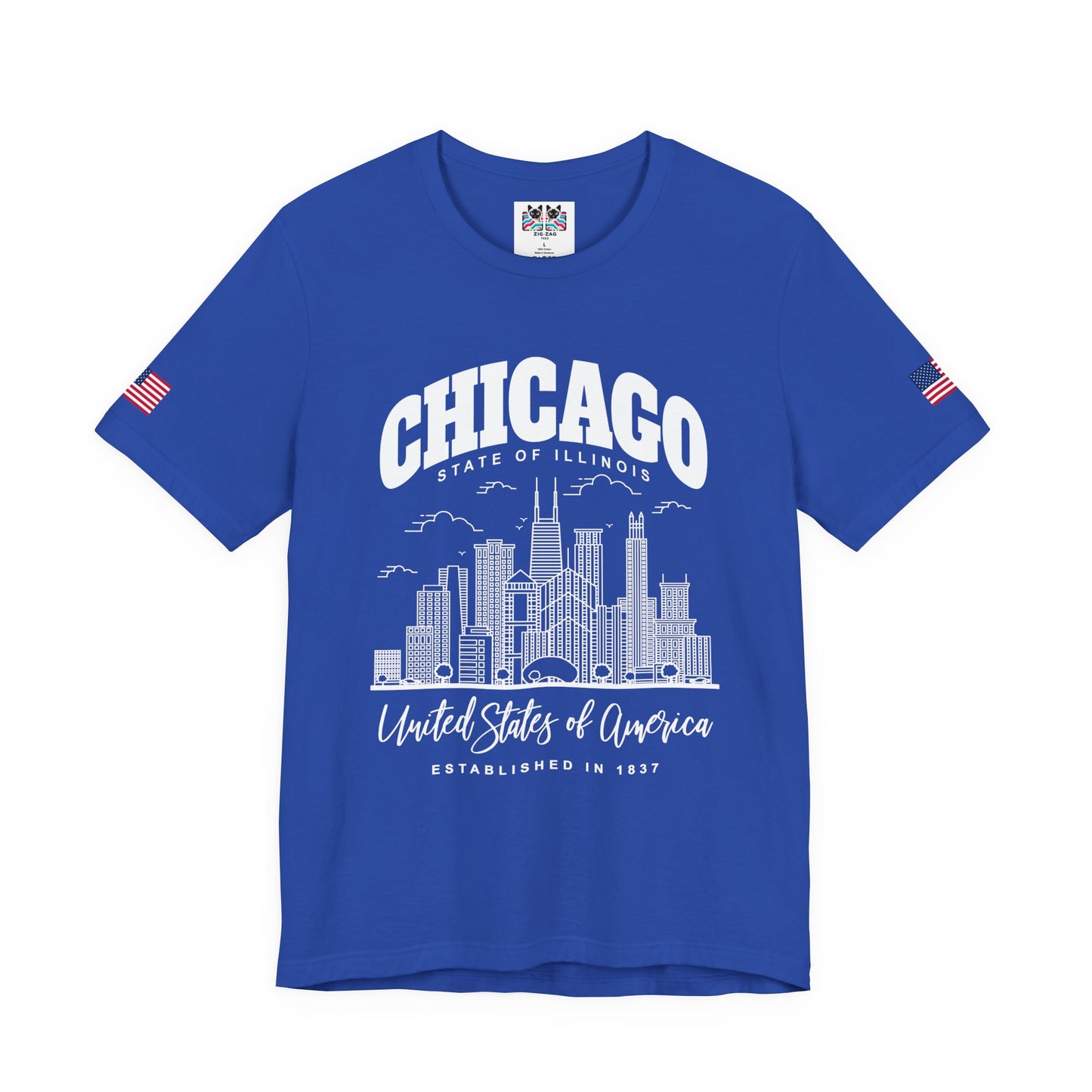 Chicago Illinois T-Shirt - State of Illinois Est 1837 White Skyline Design