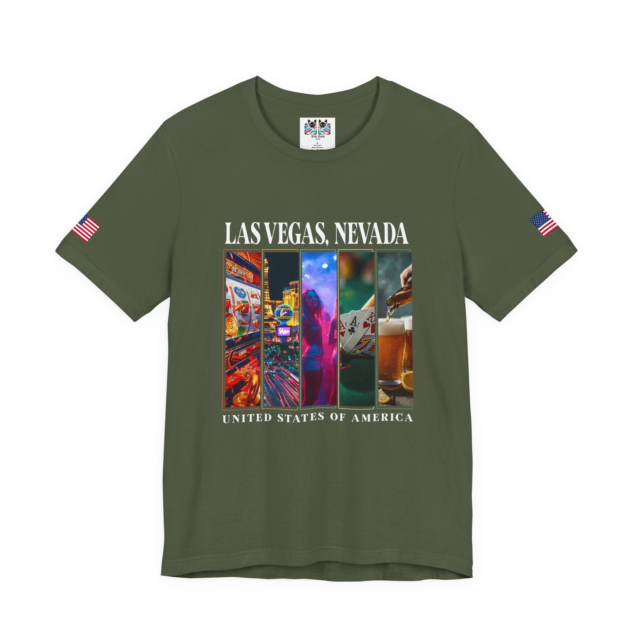 Las Vegas Nevada USA Photo Panel T-Shirt – Slots Strip Nightlife Poker Drinks Tee
