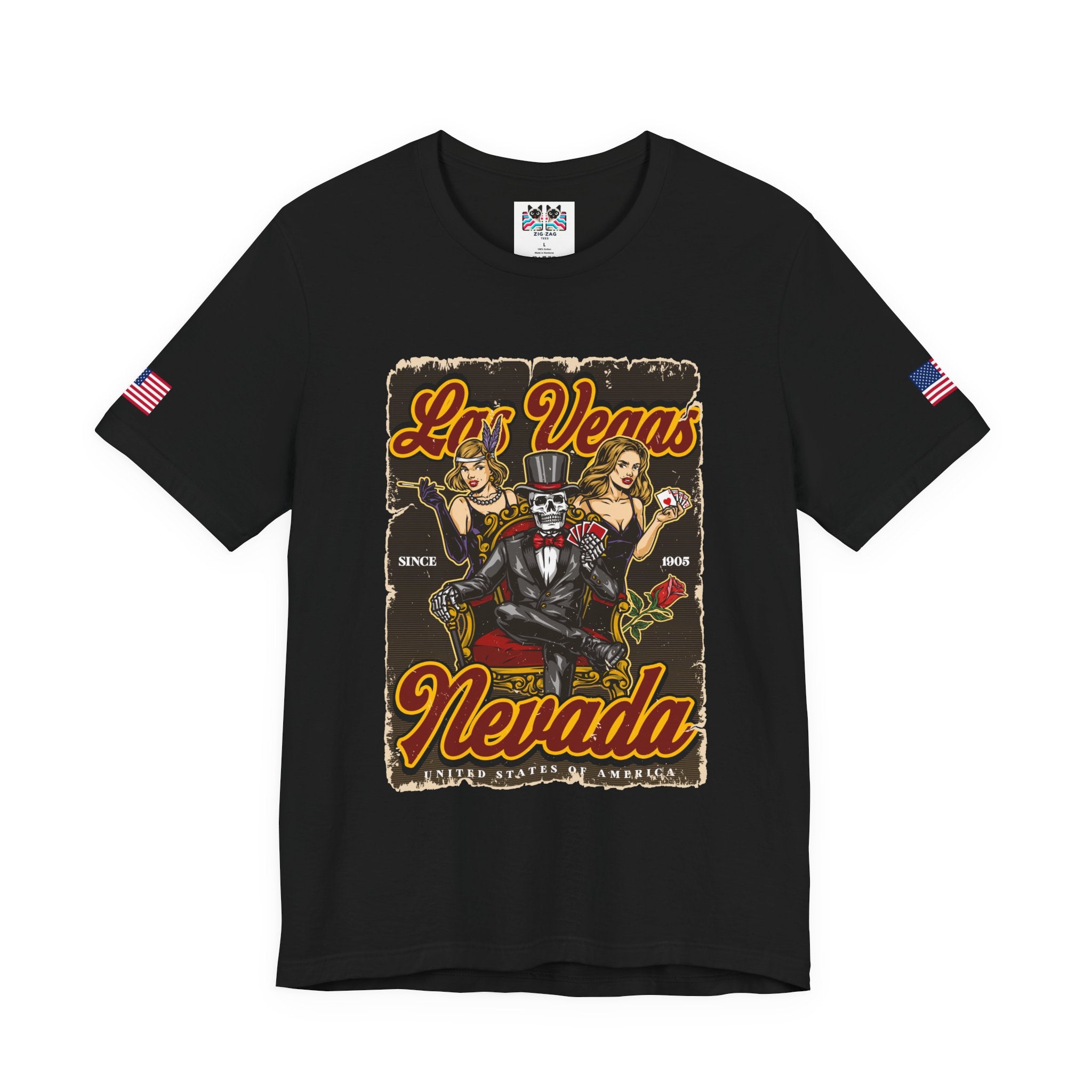 Las Vegas Nevada Since 1905 Vintage T-Shirt – Skeleton Showgirls Retro Casino Poster Tee