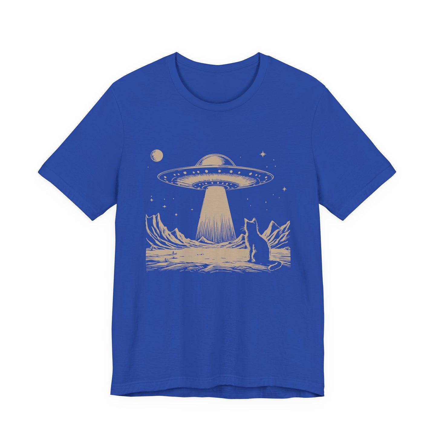 Cat Watching UFO T-Shirt – Mysterious Space Scene Graphic Tee