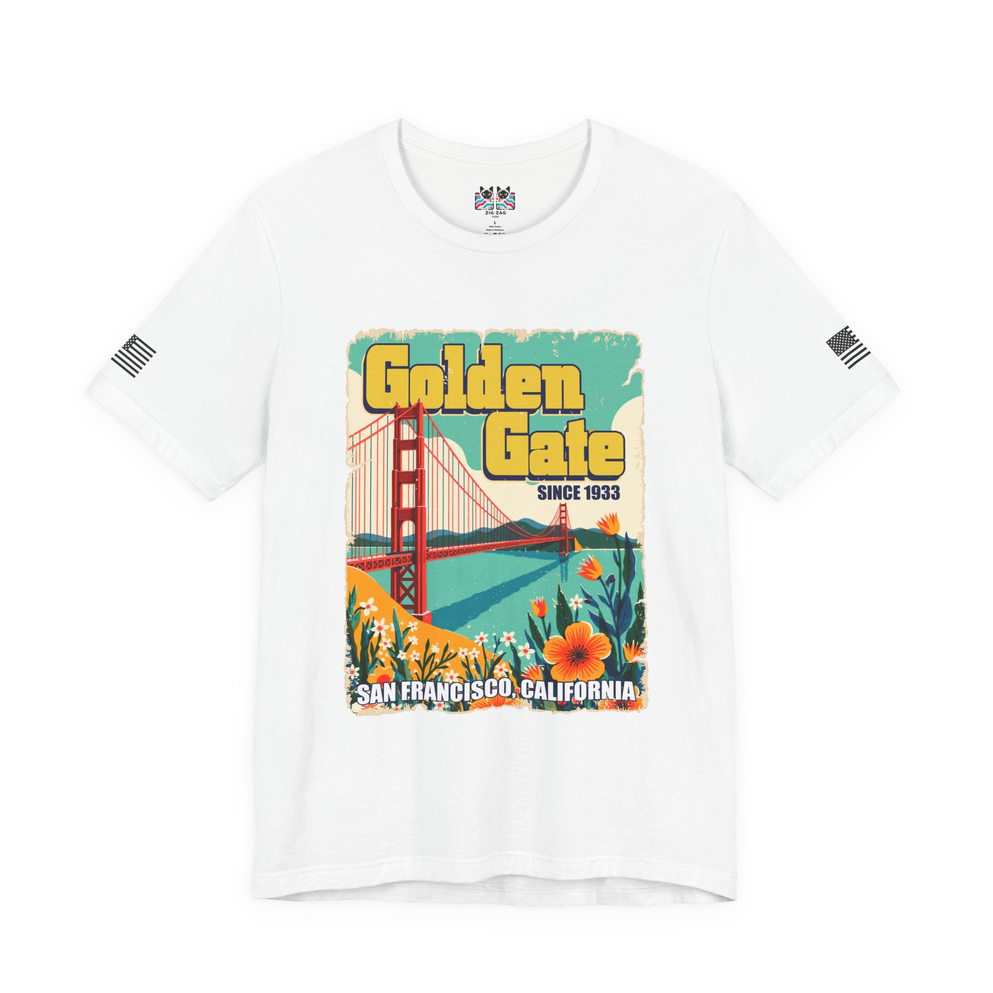 Golden Gate Bridge Since 1933 T-Shirt – Retro Floral Vintage Poster Style Graphic Tee San Francisco California