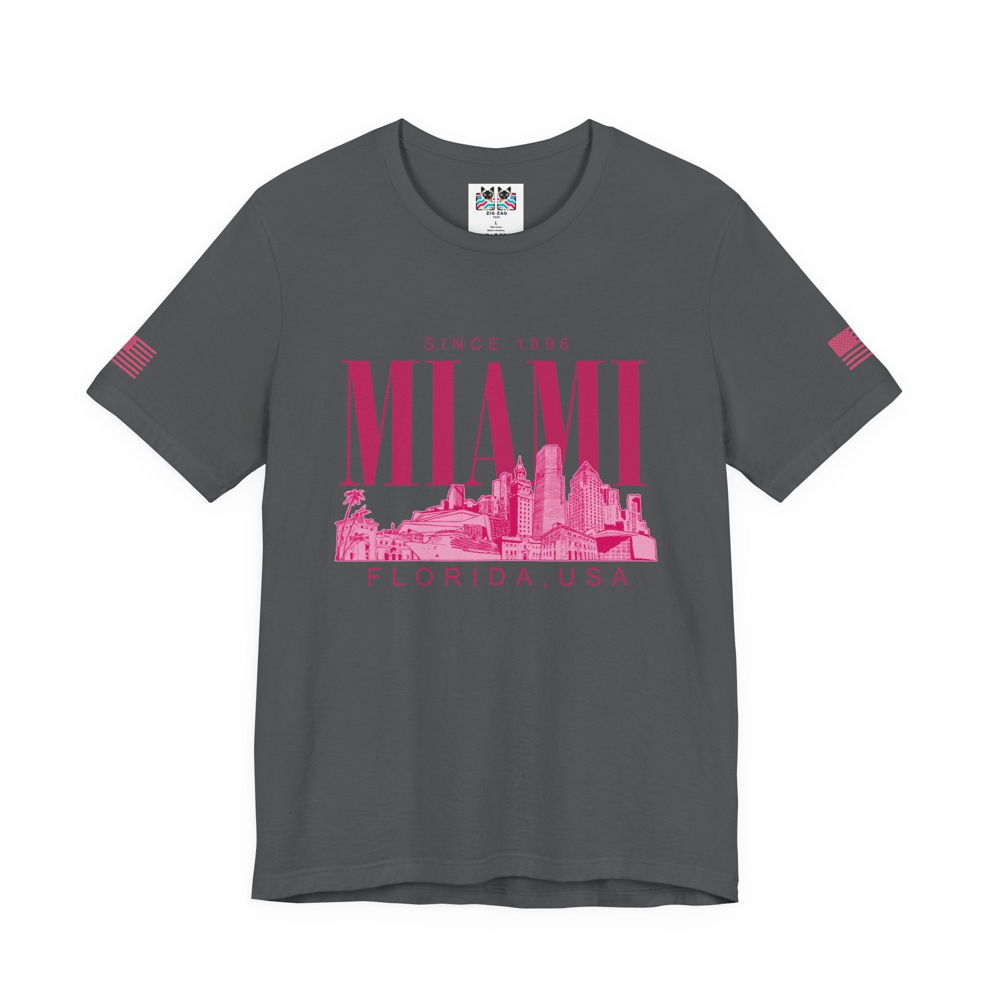 Miami Florida USA Since 1896 T-Shirt – Tonal Skyline Typography Graphic Tee
