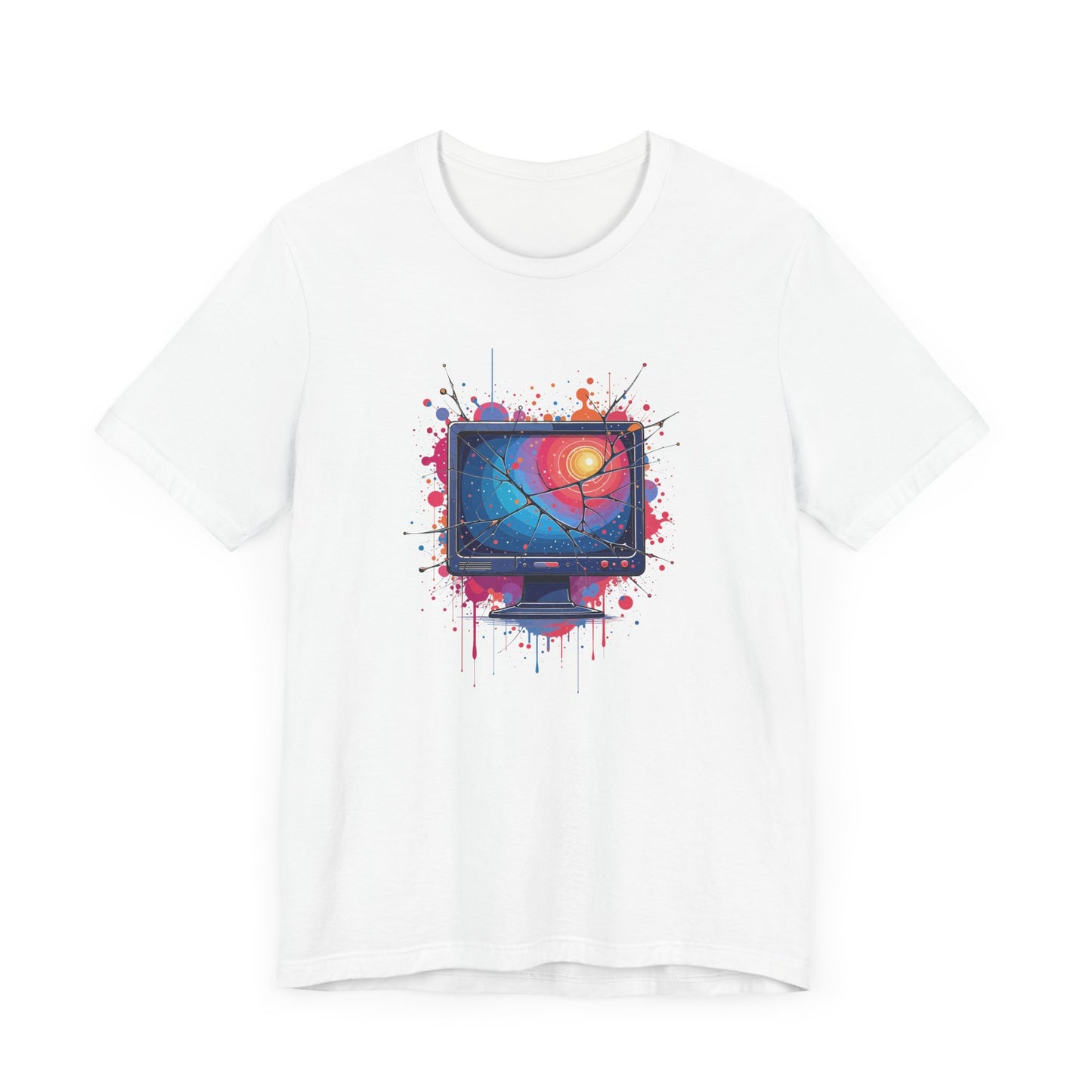 Break the System – Broken Monitor with Cracks, Gradient Screen & Color Splash Graphic T-Shirt