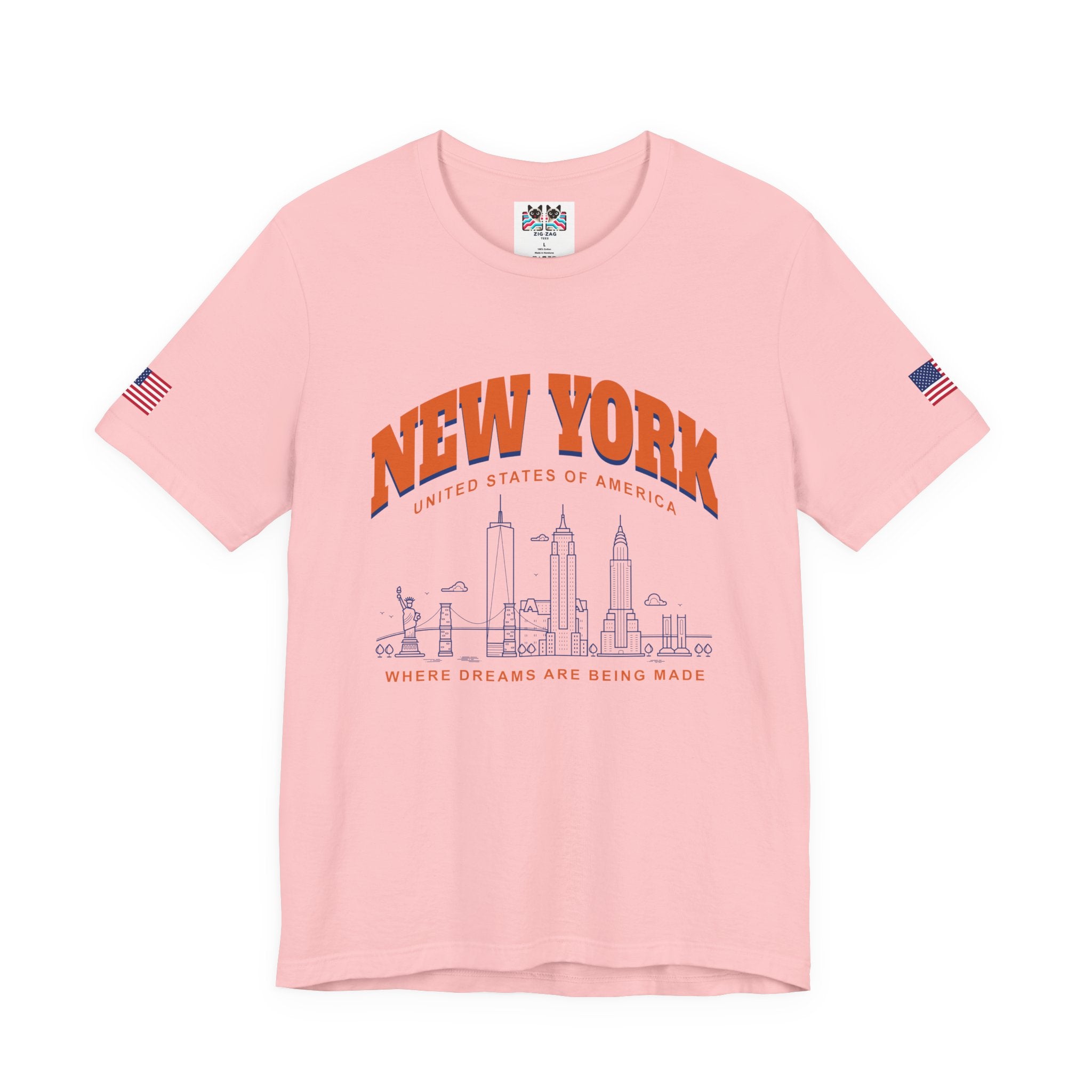 New York Dreams T-Shirt - Where Dreams Are Being Made USA Orange Blue Skyline