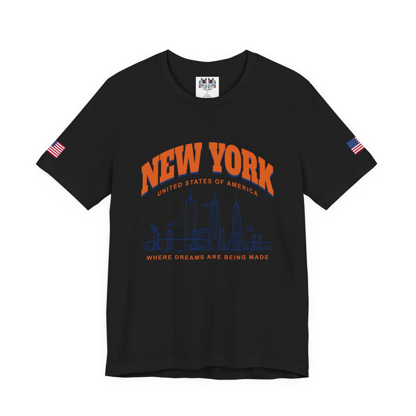 New York Dreams T-Shirt - Where Dreams Are Being Made USA Orange Blue Skyline