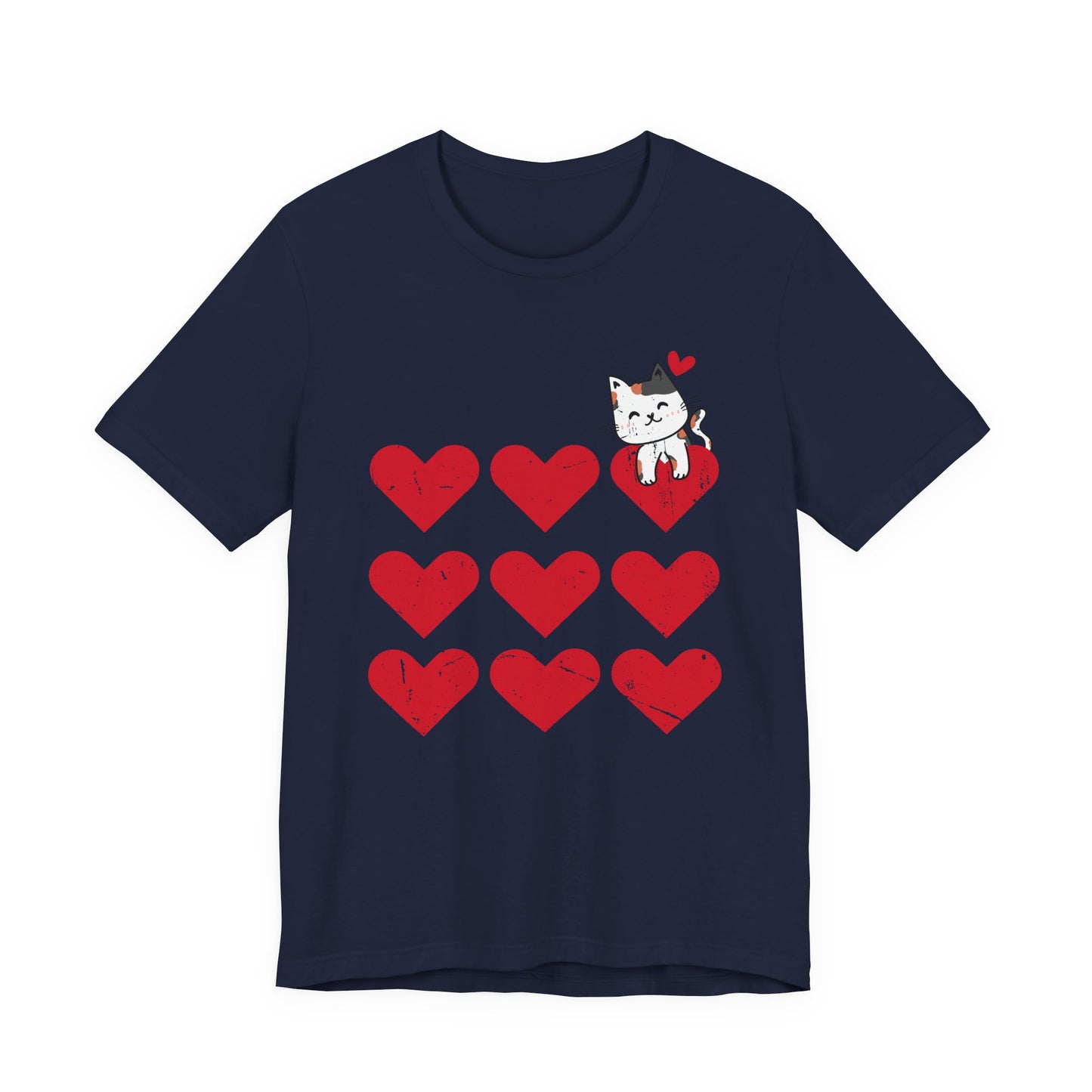 Cute Cat on Hearts T-Shirt – Adorable Kitty with Heart Thought Bubble Graphic Tee