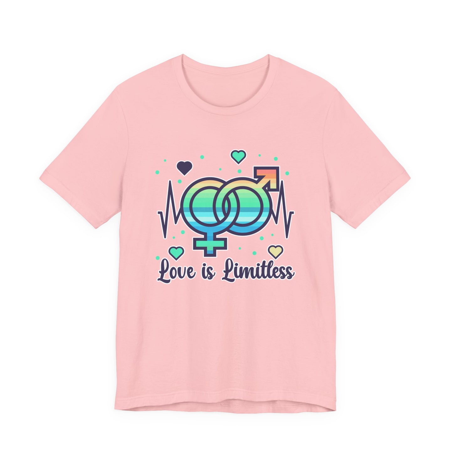 Love Is Limitless – Interconnected Gender Symbols & Heart Graphic T-Shirt