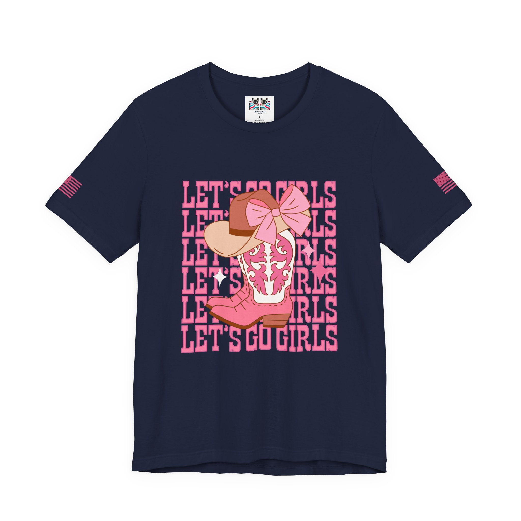 Let's Go Girls T-Shirt – Stacked Repeat Cowboy Boot Bow Hat Graphic Tee