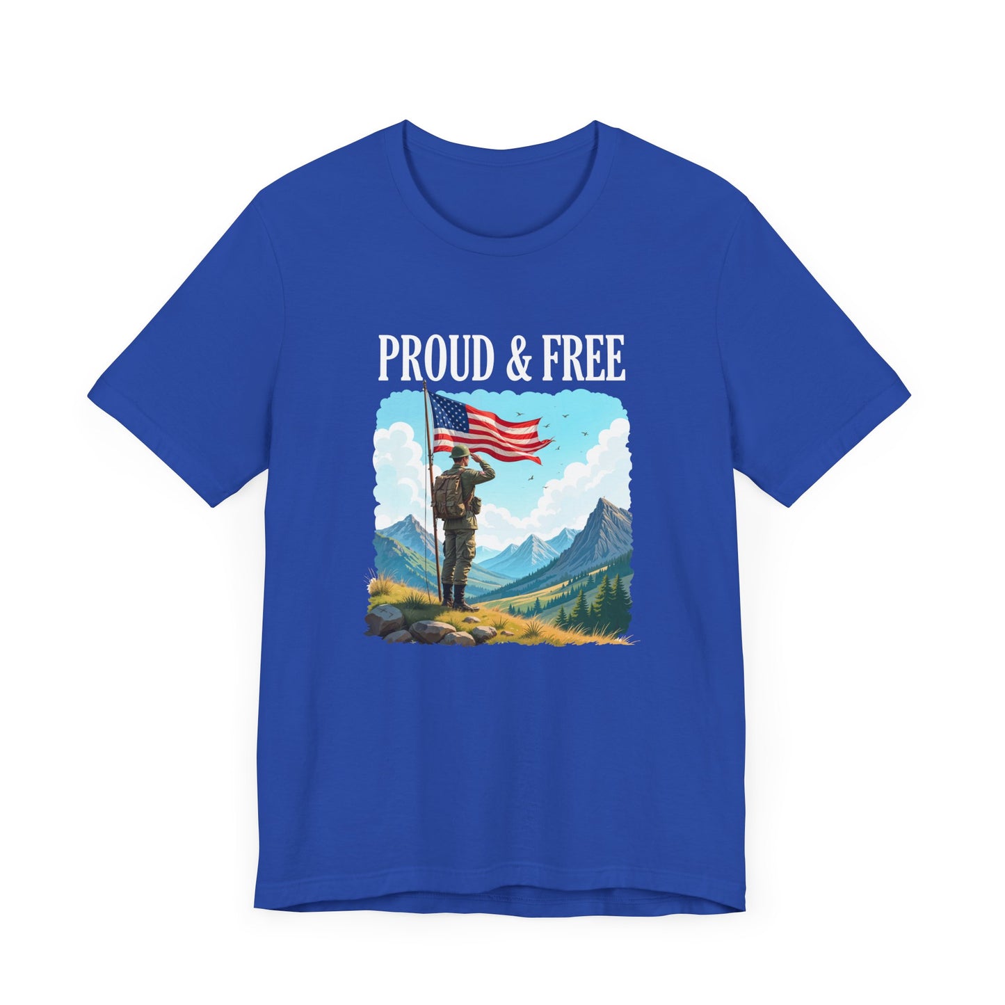 Proud and Free | Patriotic US Flag & Soldier Salute T-Shirt