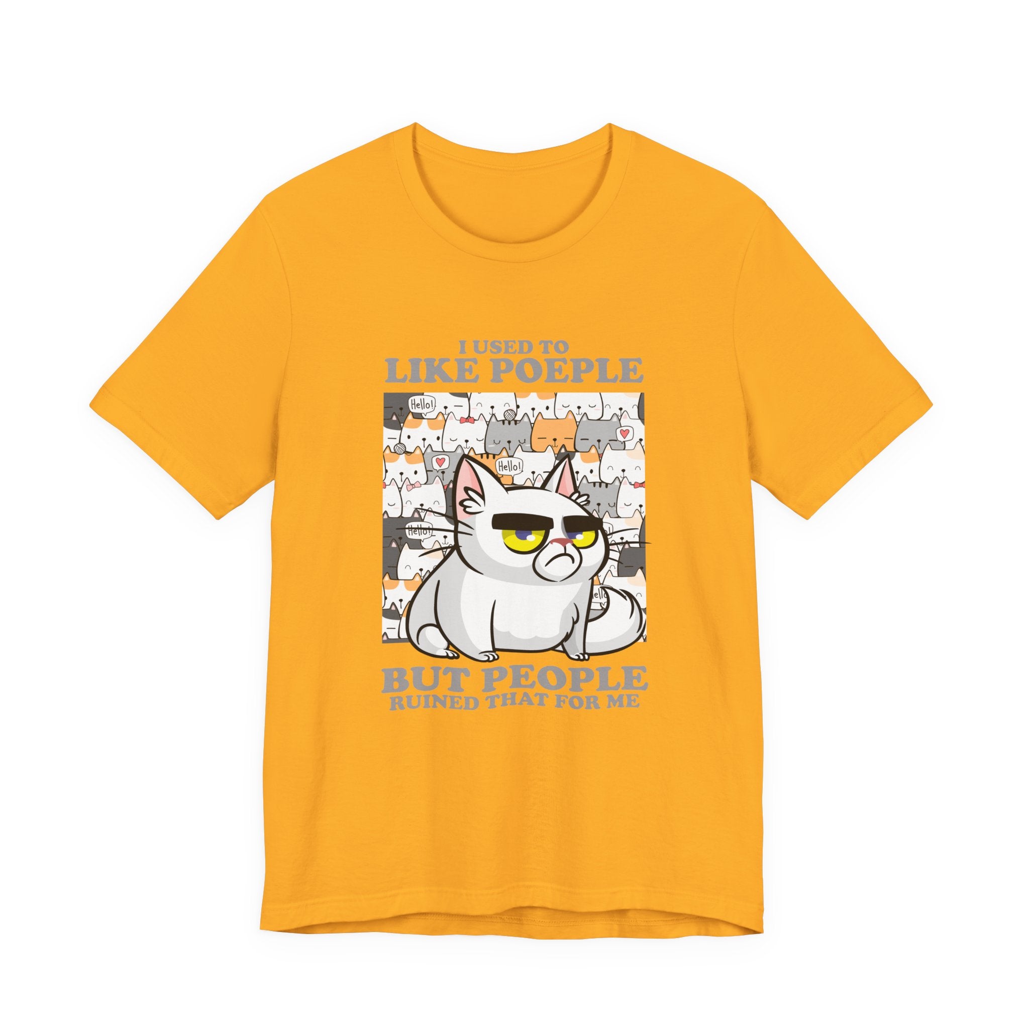 I Used To Like People But People Ruined That For Me T-Shirt – Moody Cat and Cats Background Graphic Tee