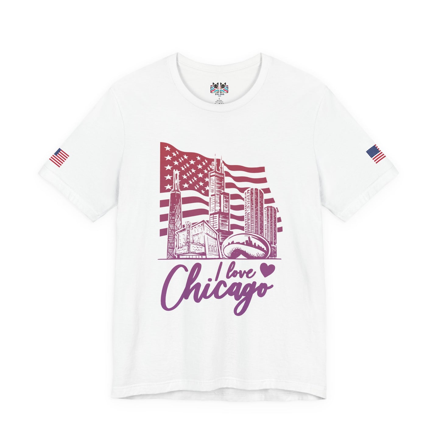 I Love Chicago T-Shirt - Chicago Flag Heart Purple Script Illinois City Pride