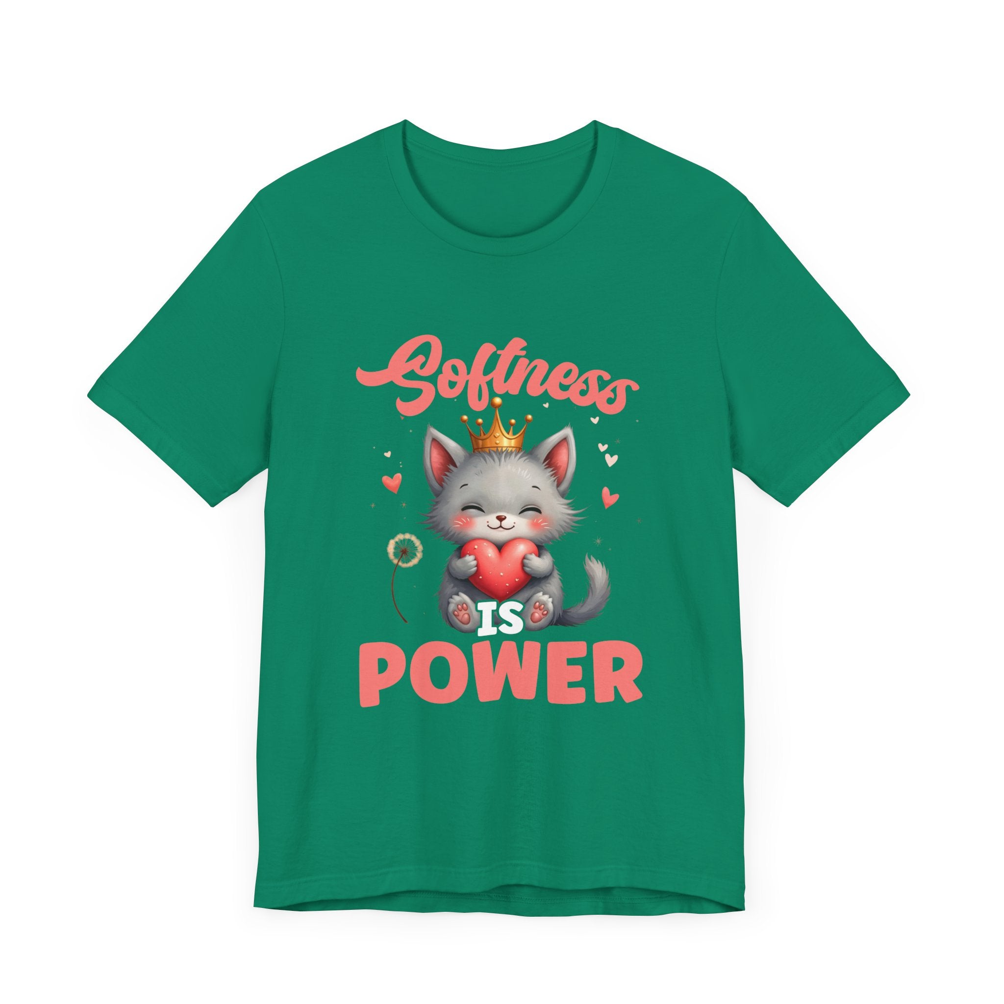 Softness Is Power – Adorable Cat with Heart & Crown Graphic T-Shirt