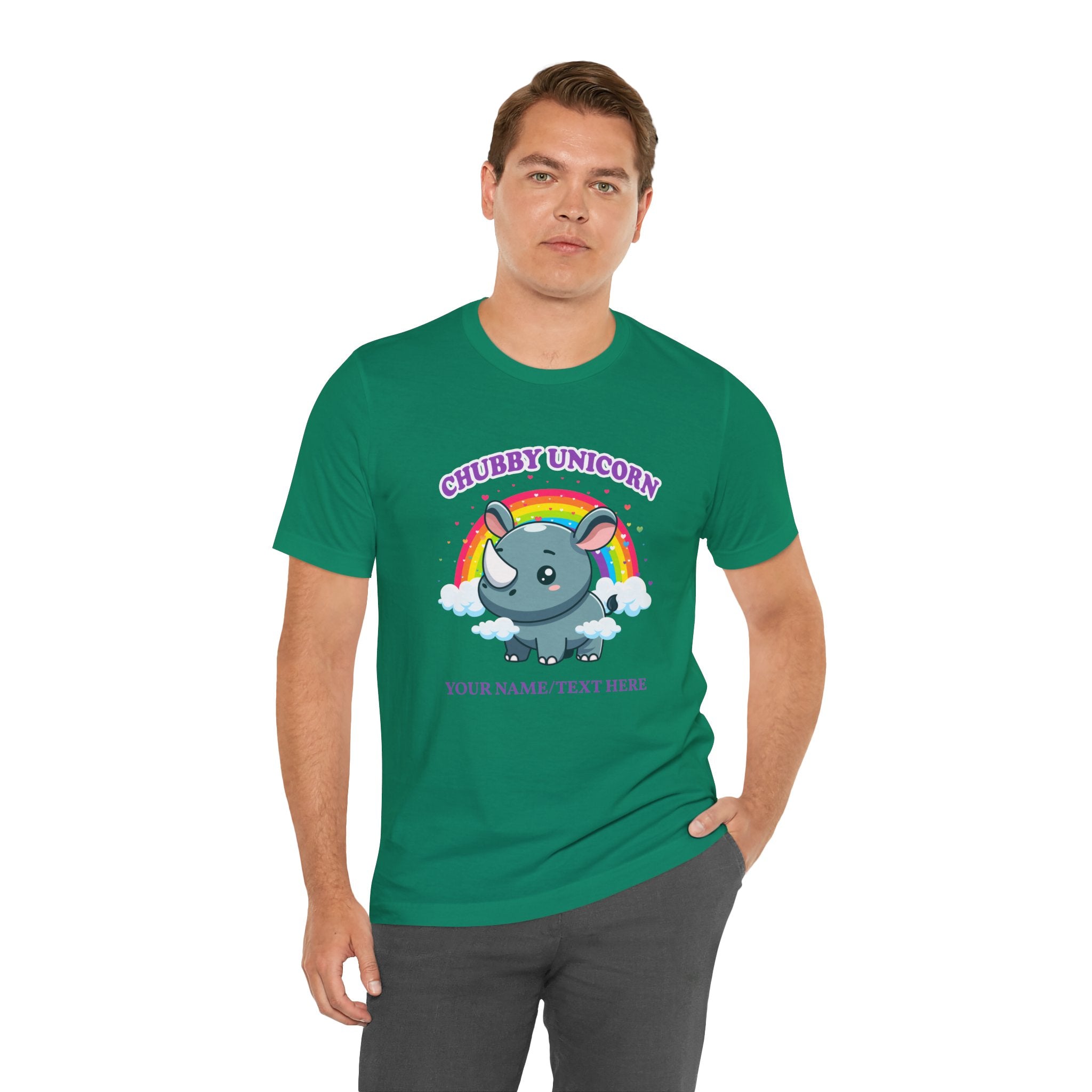 Custom T-Shirt - Chubby Unicorn T-Shirt – Cute Cartoon Rhino with Rainbow Graphic Tee