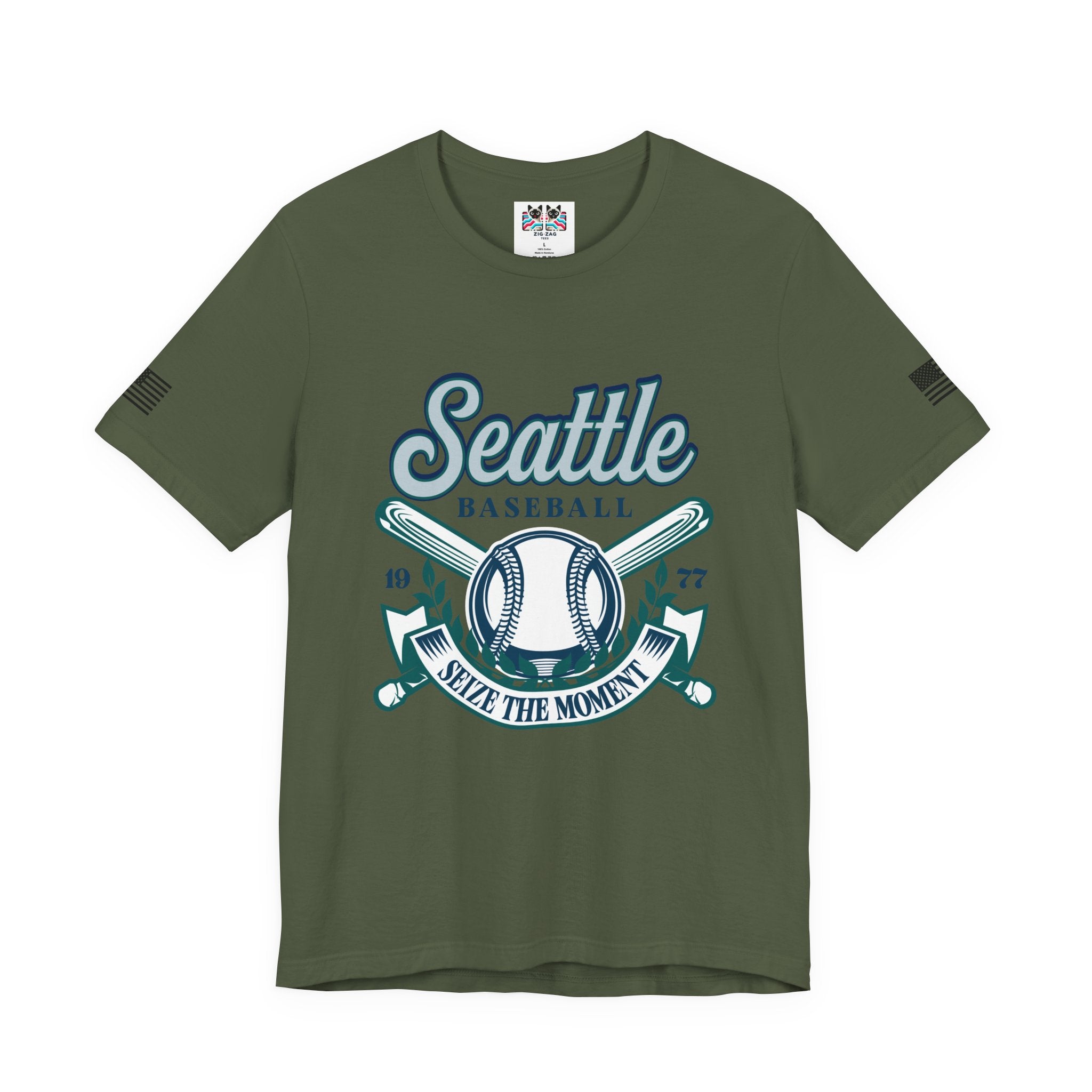 Seattle Baseball 1977 Seize the Moment Retro Crest Graphic T-Shirt | Seattle Mariners Inspired Fan Tee | Baseball Gift