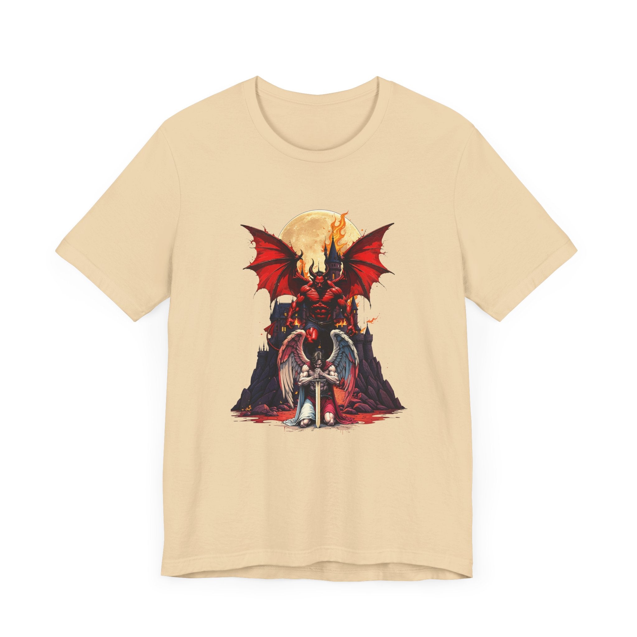 Beast Dominion – Floating Vampire Over Fallen Winged Fighter Graphic T-Shirt