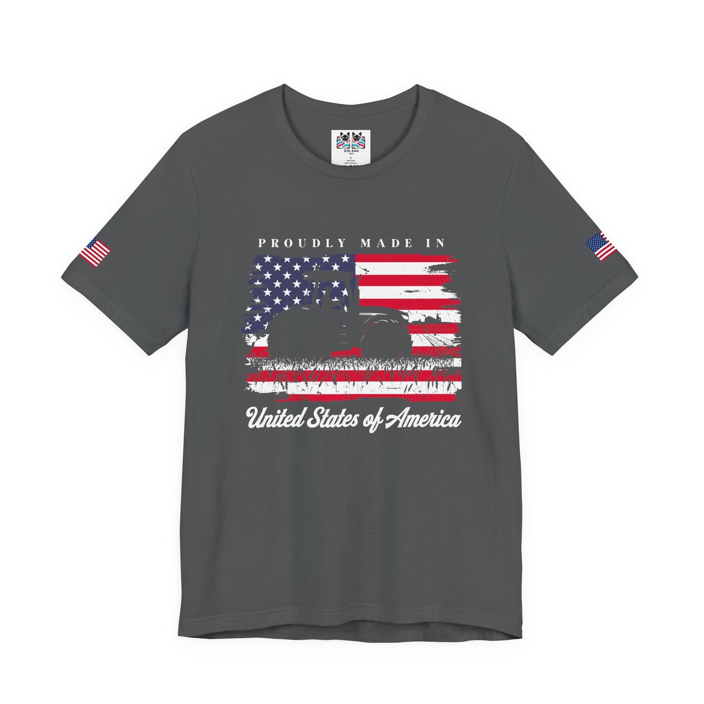 Proudly Made in USA T-Shirt – American Farmer Tractor Flag Patriotic Graphic Tee