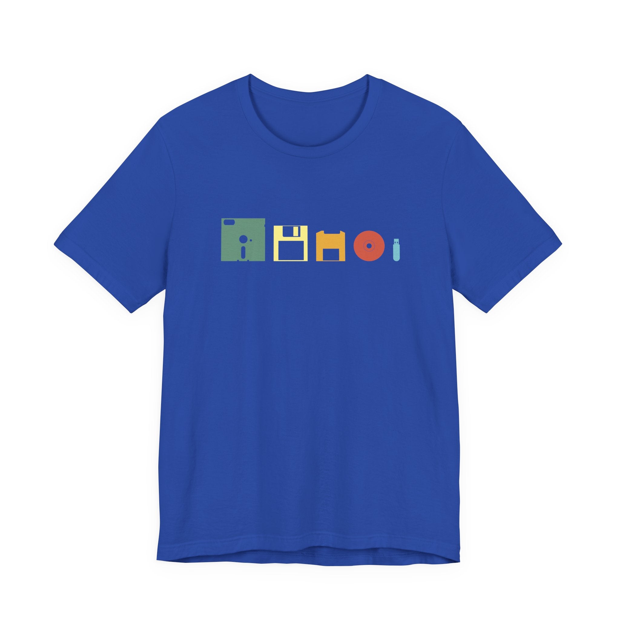 Data Storage Evolution Tshirt – Floppy Disk to CD to Thumb Drive