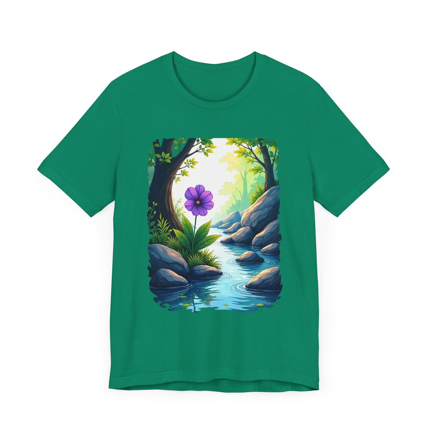 Tranquil Flower Creek T-Shirt – Nature Art Graphic Tee