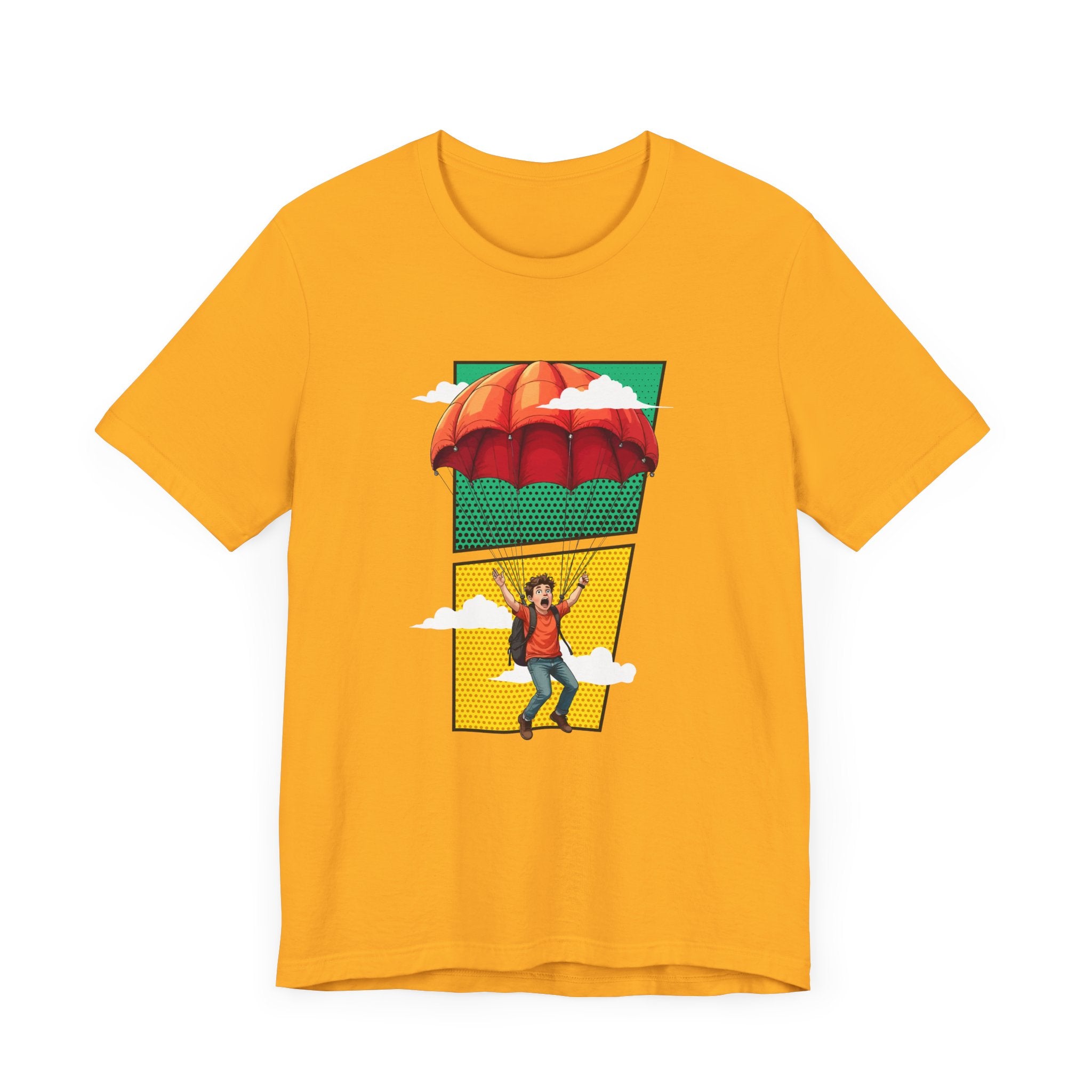 Do it Scared Boy Parachuting Mid-Air with Clouds Background Graphic T-Shirt