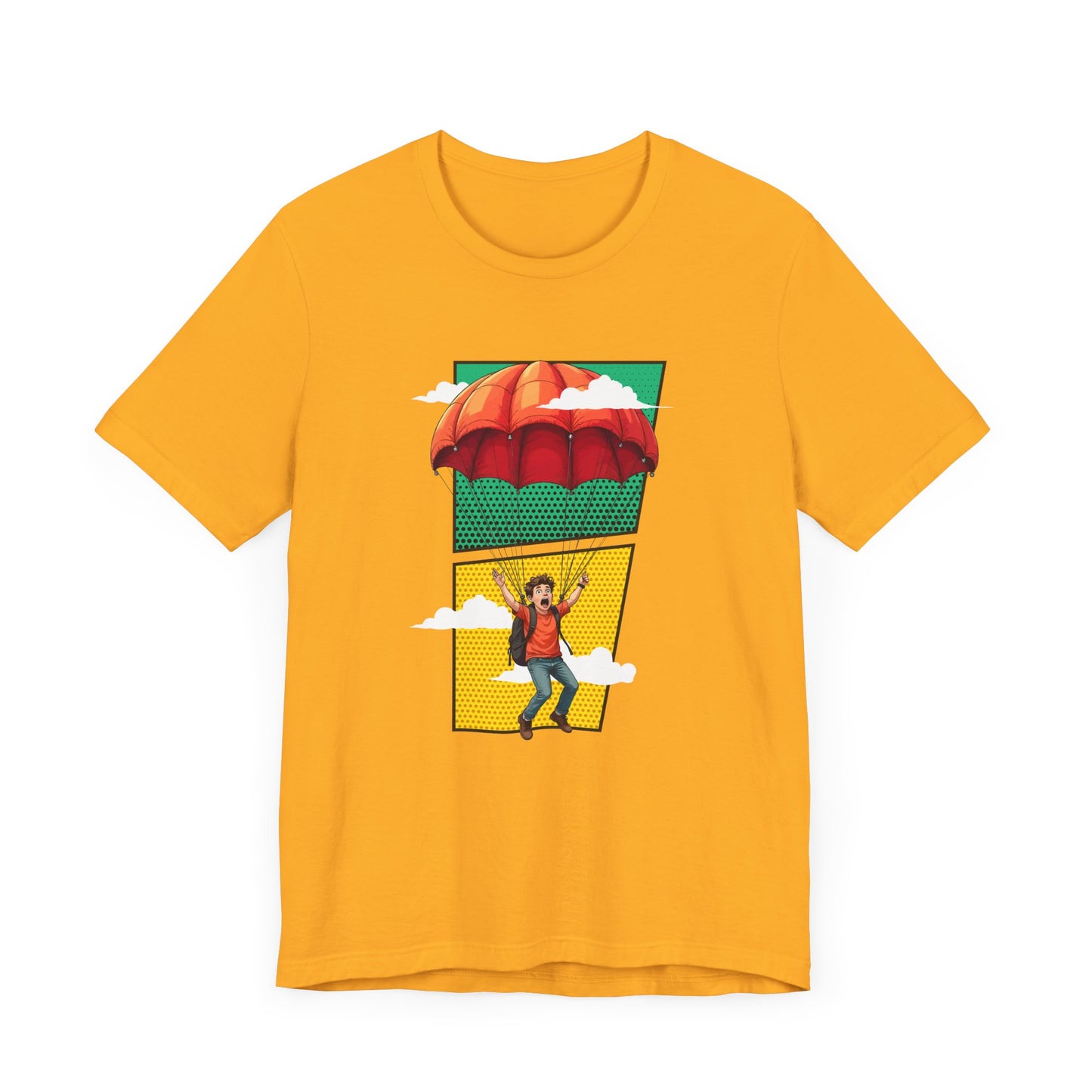 Do it Scared Boy Parachuting Mid-Air with Clouds Background Graphic T-Shirt