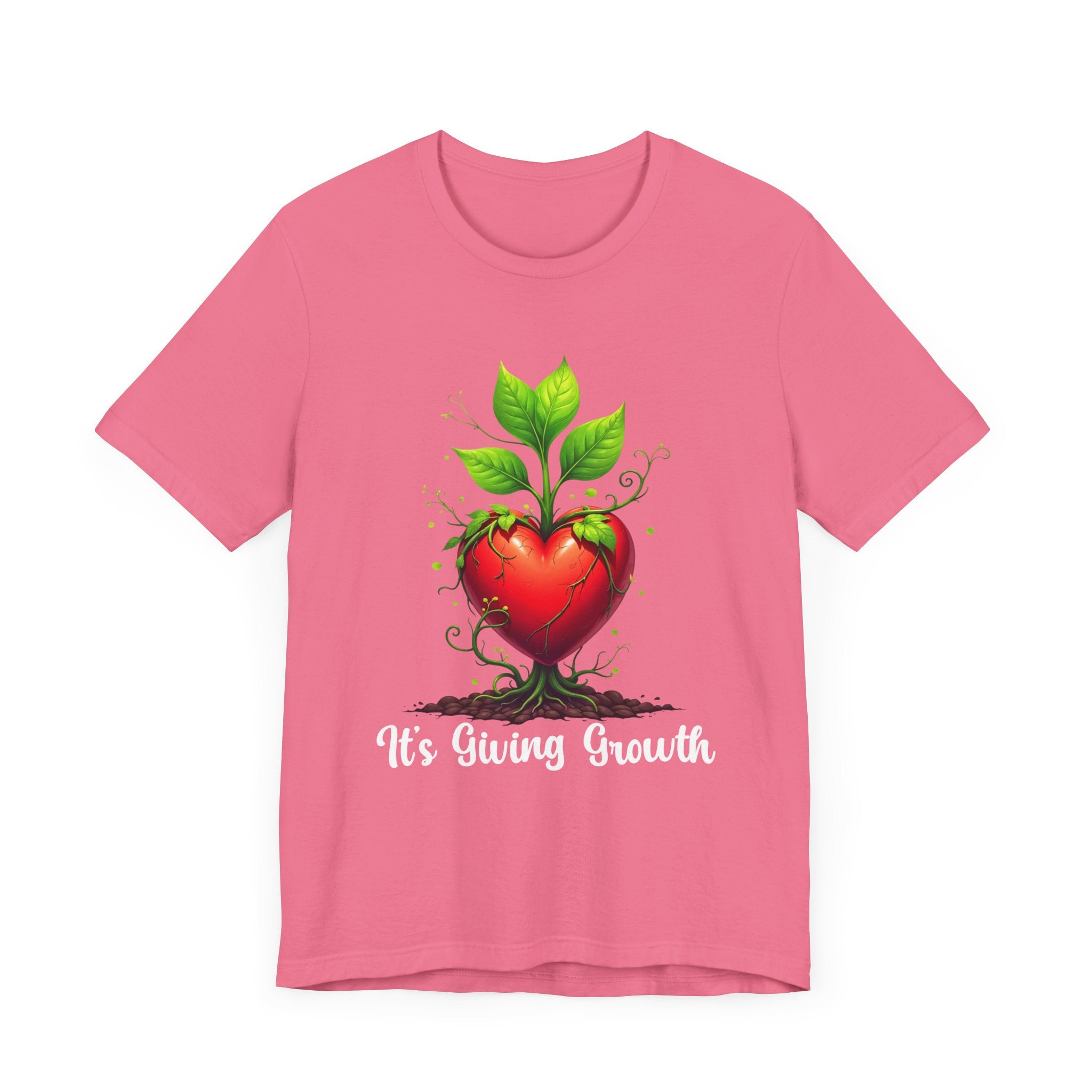 It's Giving Growth – Plant with Red Heart Trunk Graphic T-Shirt