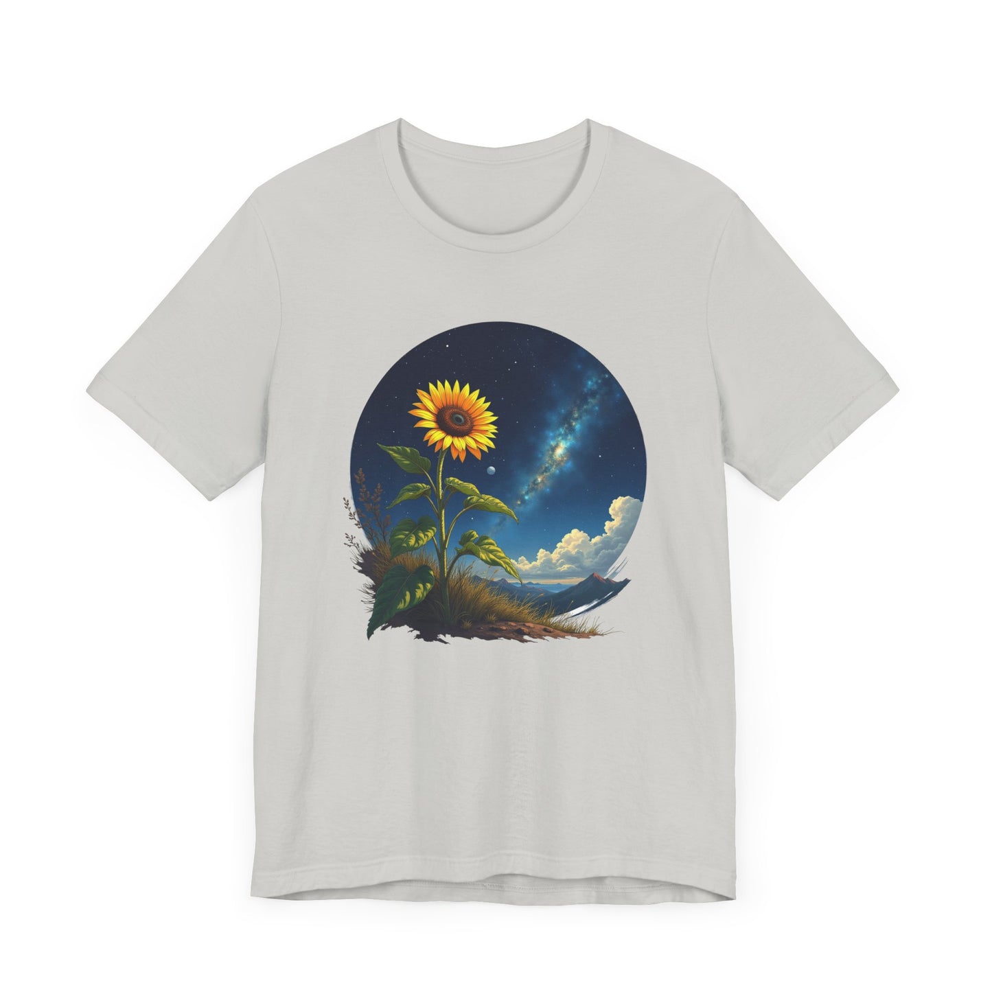 Cosmic Bloom Sunflower with Sky, Clouds & Mountains Reaction Graphic T-Shirt