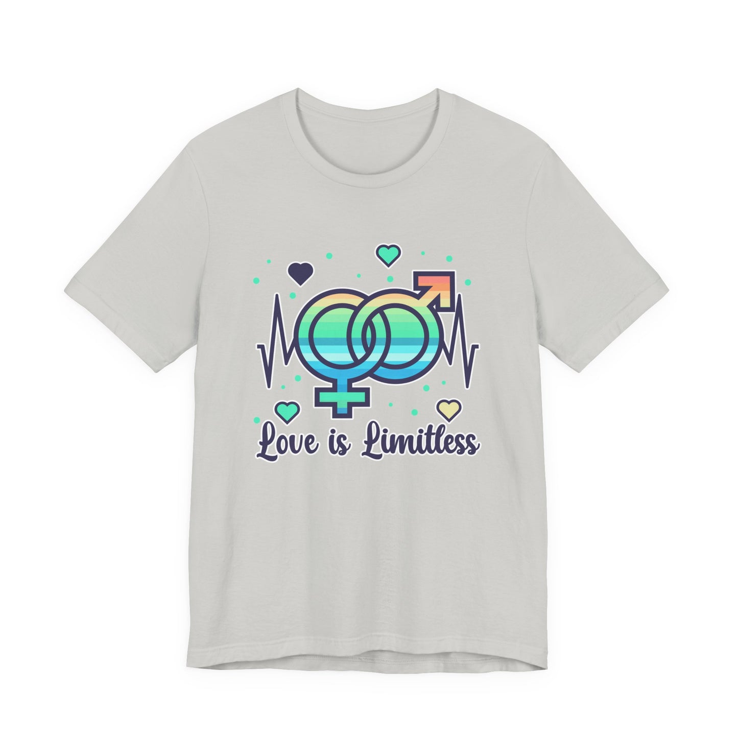 Love Is Limitless – Interconnected Gender Symbols & Heart Graphic T-Shirt