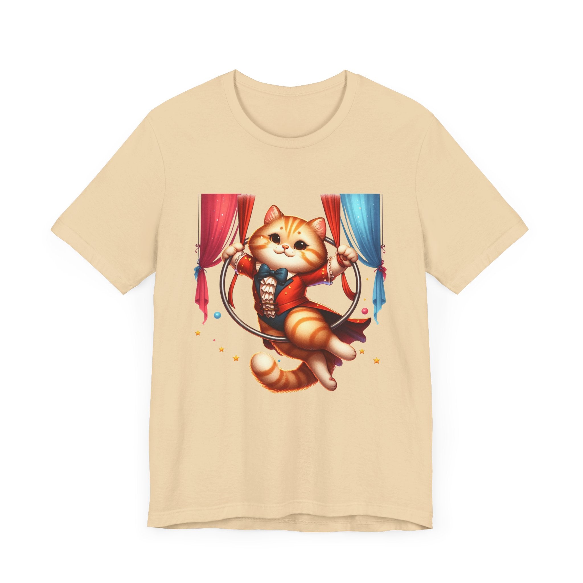 Circus Aerialist Cat Shirt, Funny Trapeze Performer Tee, Acrobatic Pet Graphic T Shirt, Quirky Performer Humor Apparel, Flying Cat Top