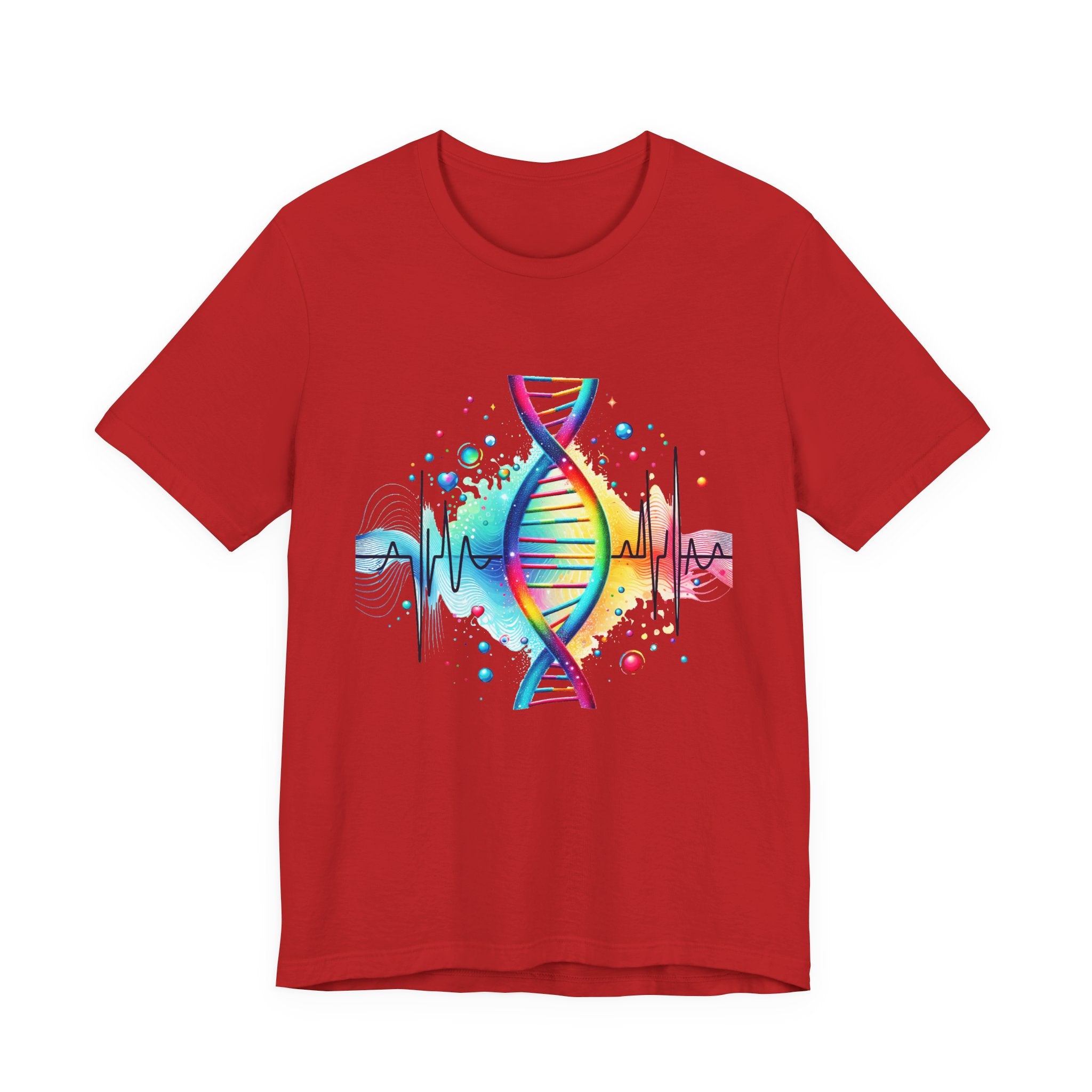 Life in Color – Vibrant DNA Helix with Medical Lifeline Graphic T-Shirt