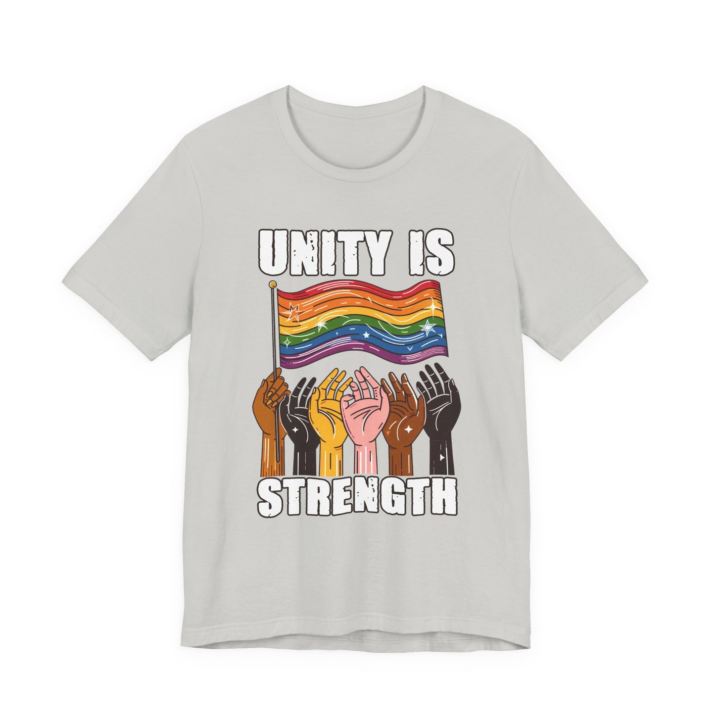 Unity Is Strength – Diverse Hands Holding Pride Flag Graphic T-Shirt