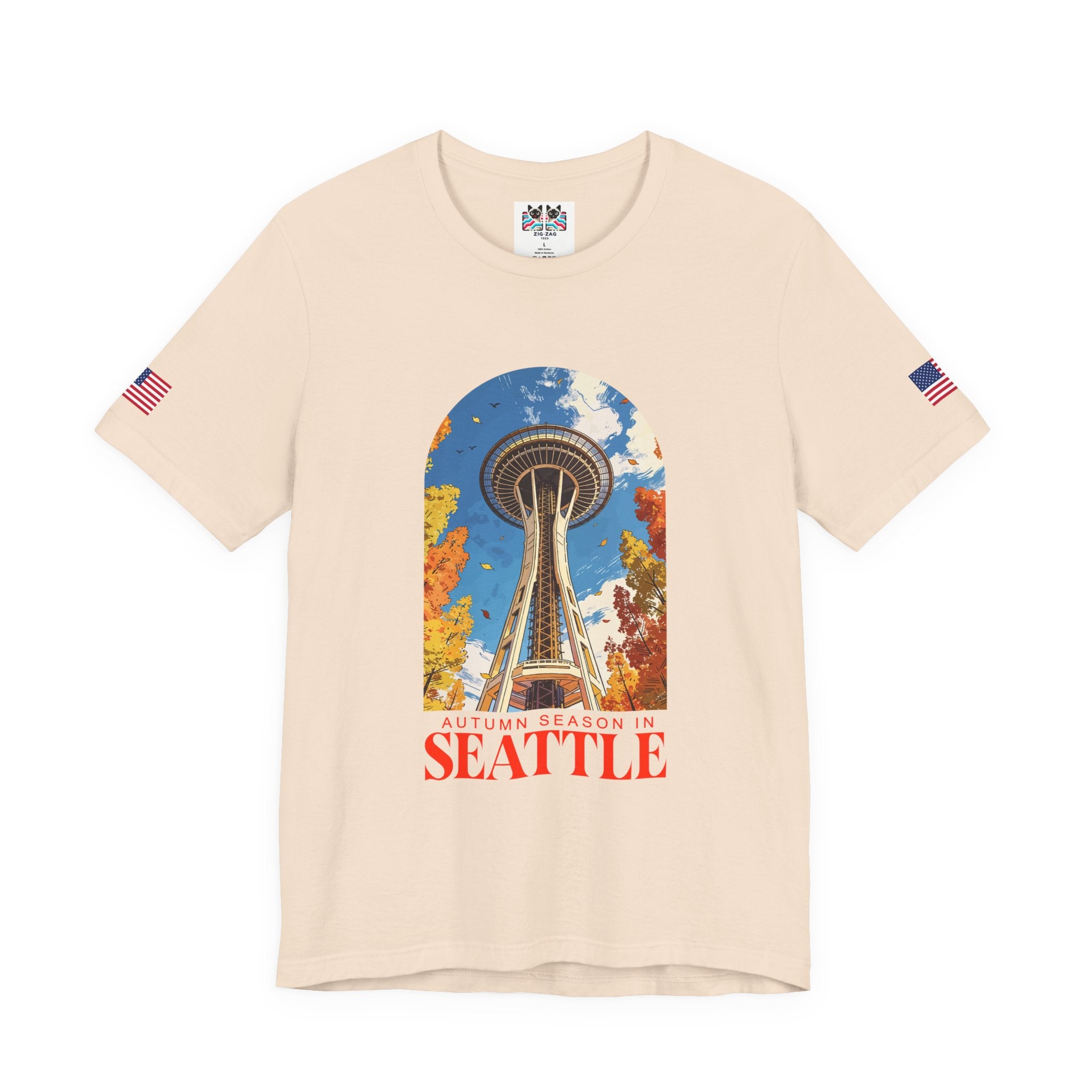 Autumn Season in Seattle Space Needle Fall Foliage T-Shirt | Seattle Fall Graphic Tee | Space Needle Seasonal Shirt