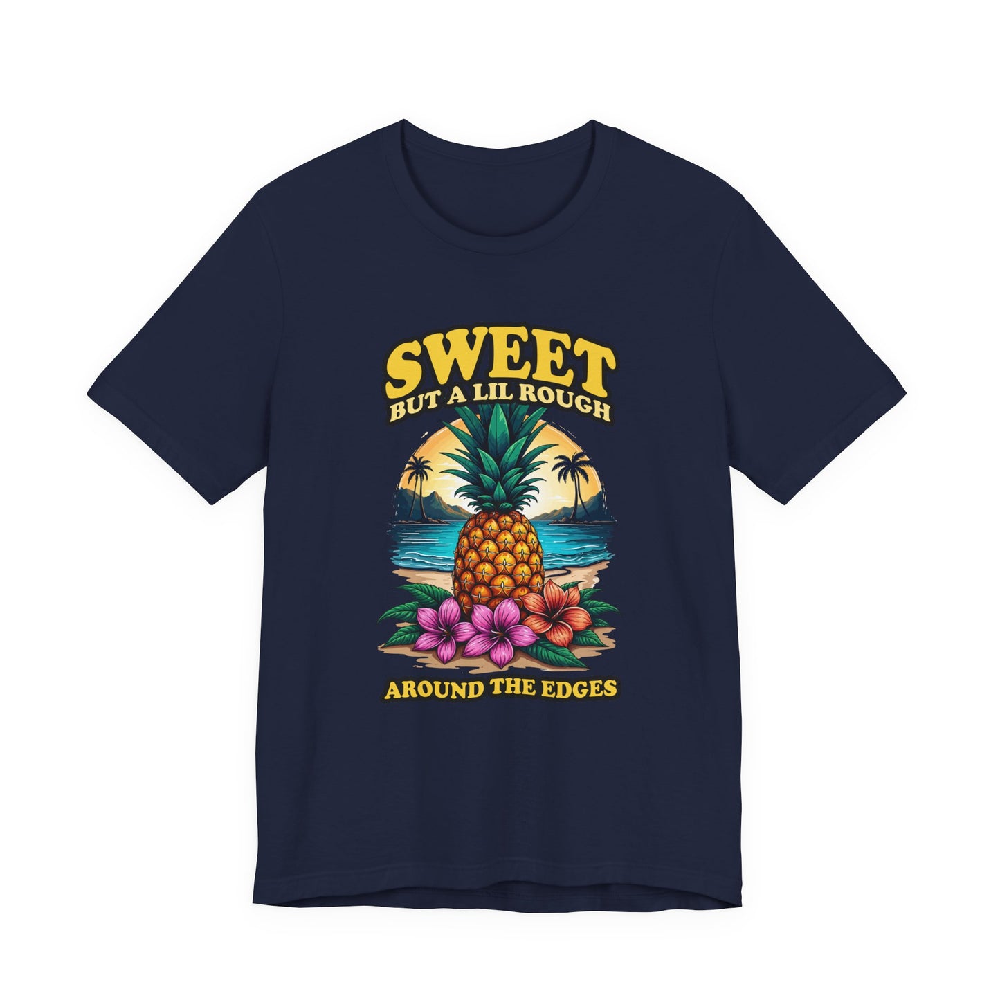 Sweet But A Lil Rough Around The Edges T Shirt Large Pineapple Tropical Beach Scene