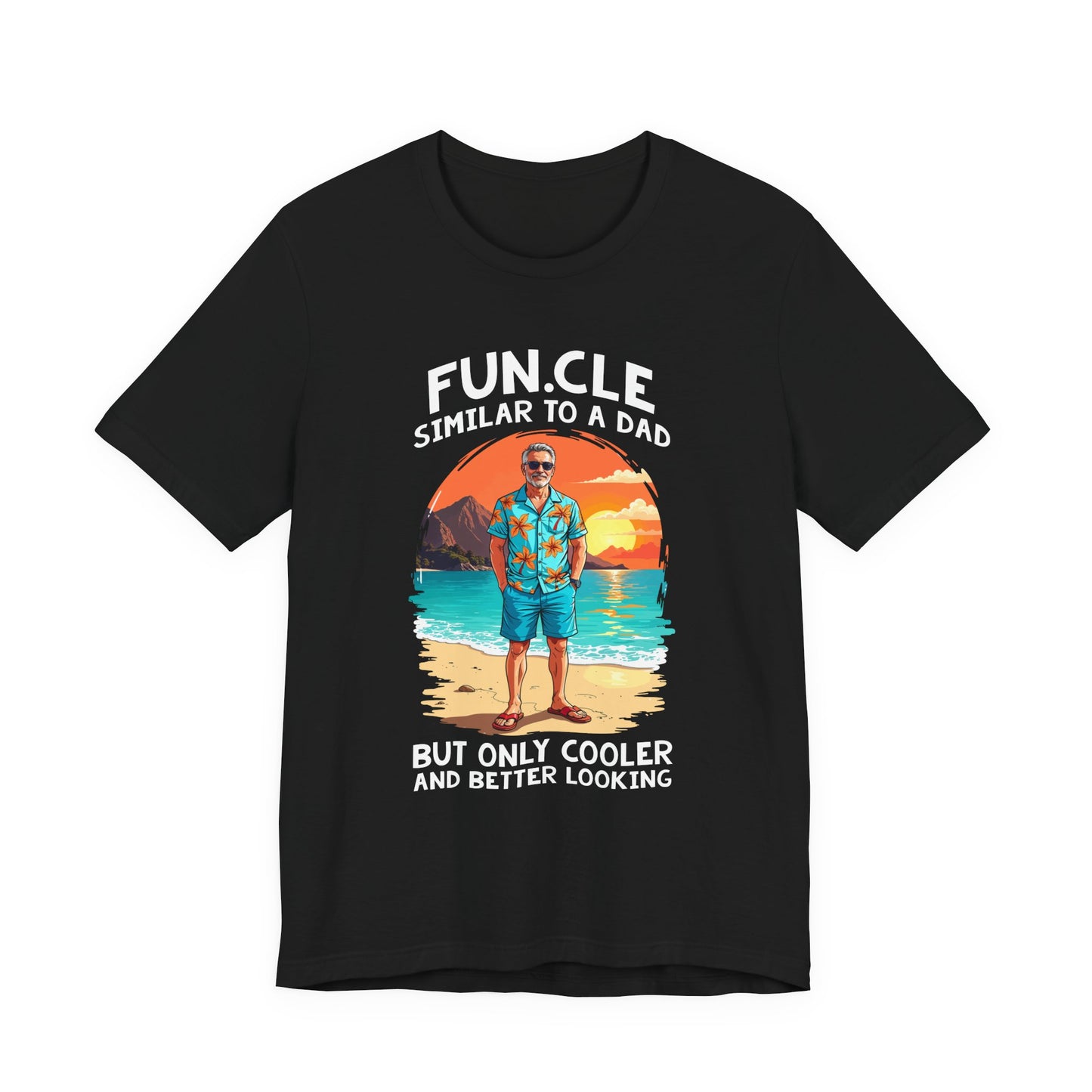 FUN.CLE Beach Sunset T-Shirt – Cool Uncle Beach Graphic with Funny Quote