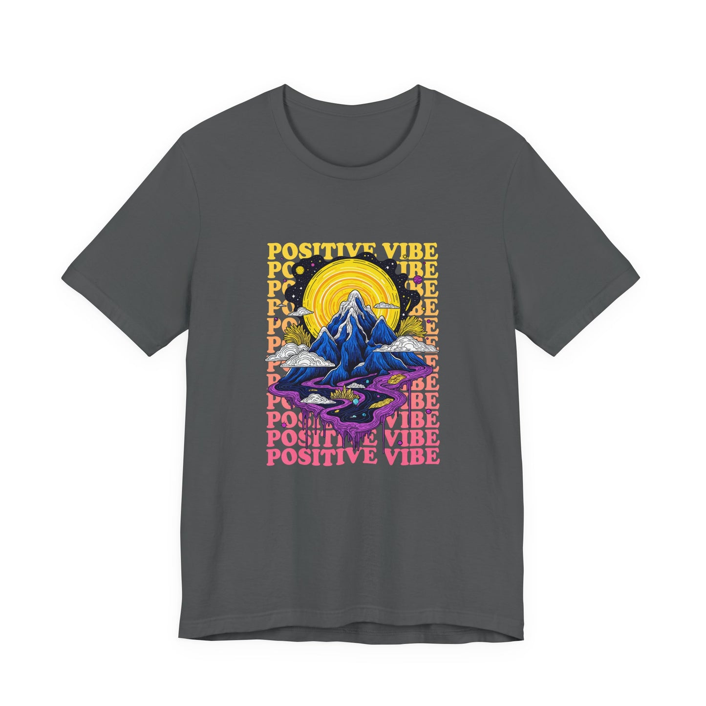 Positive Vibes – Cosmic Sun and Solar System Drip Graphic T-Shirt
