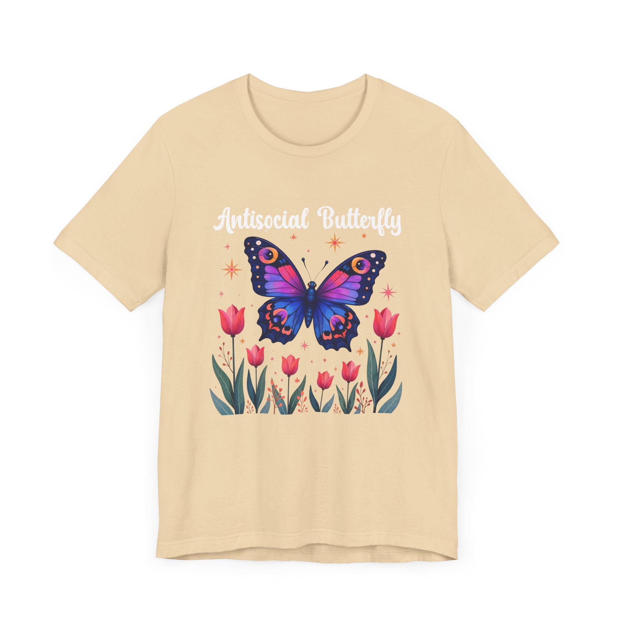 Antisocial Butterfly – Large Butterfly Above Flower Plants Graphic T-Shirt