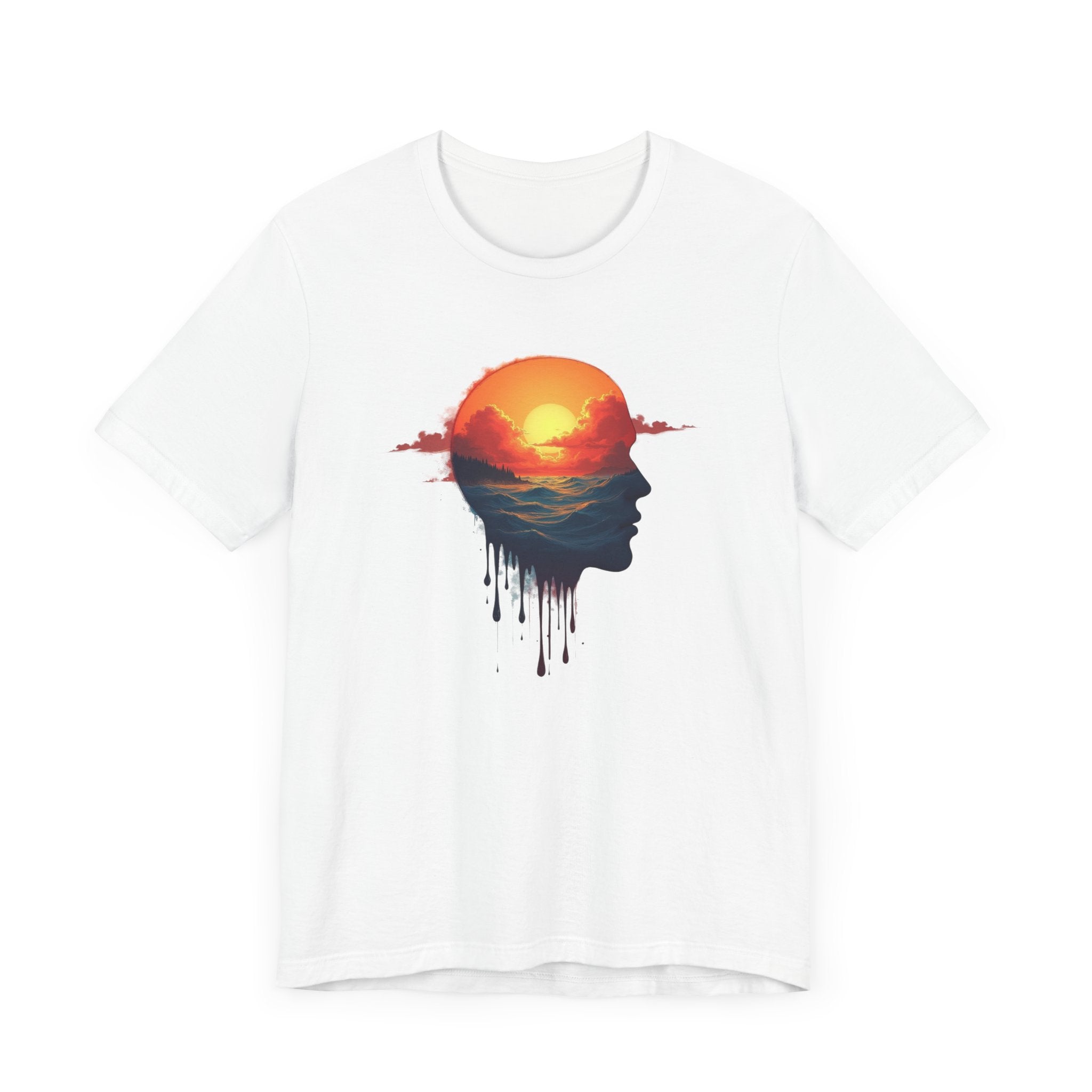 Melting Human Face with Colorful Sunrise and Clouds Beach View Graphic T-Shirt