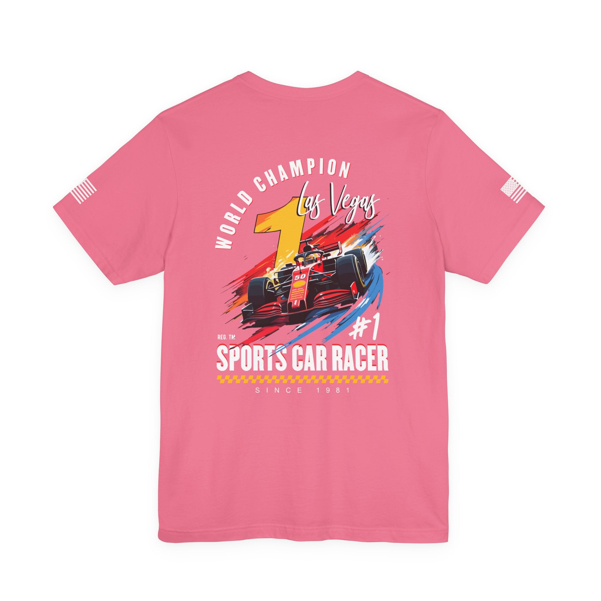 Las Vegas World Champion Sports Car Racer Front & Back T-Shirt – Formula Racing Graphic Tee