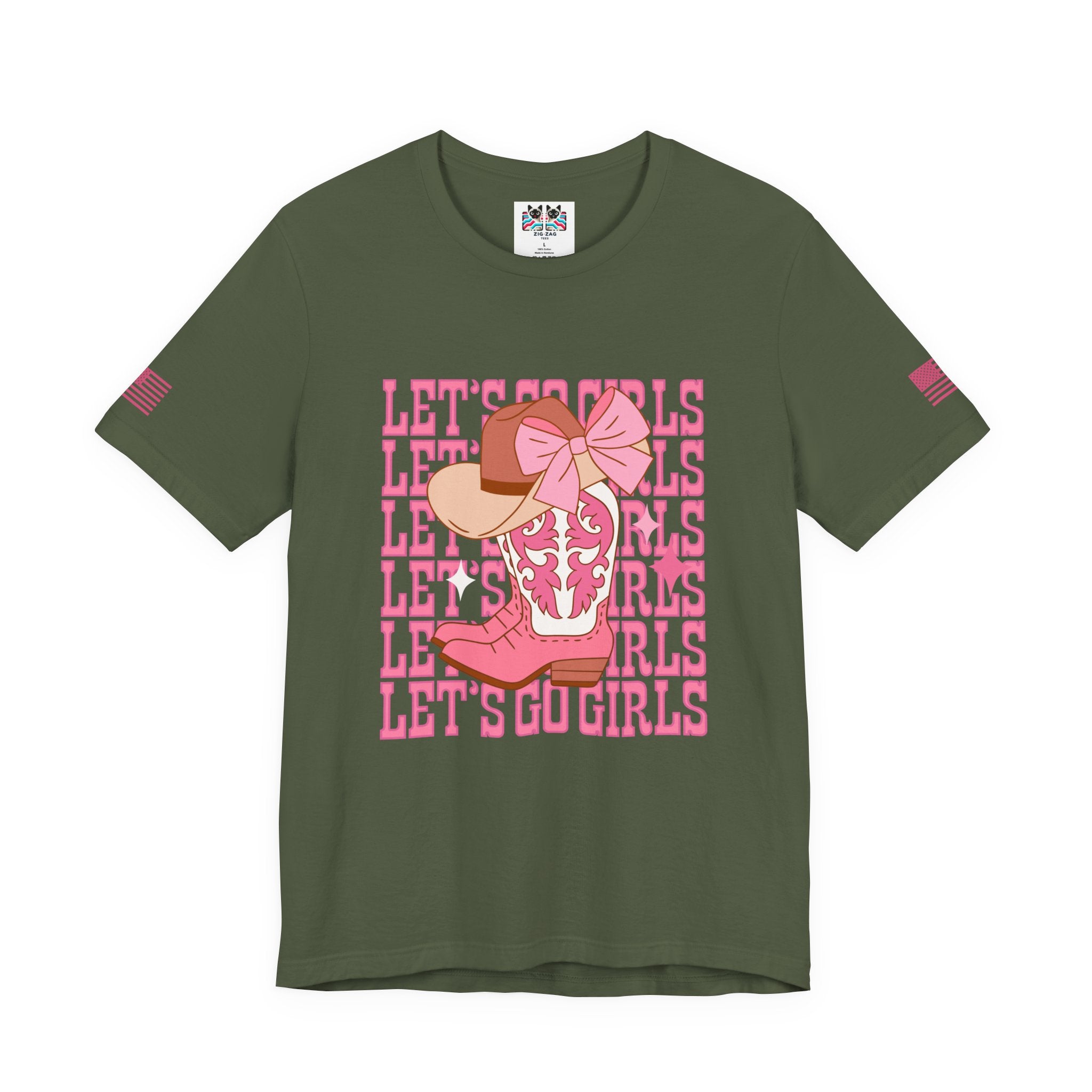 Let's Go Girls T-Shirt – Stacked Repeat Cowboy Boot Bow Hat Graphic Tee