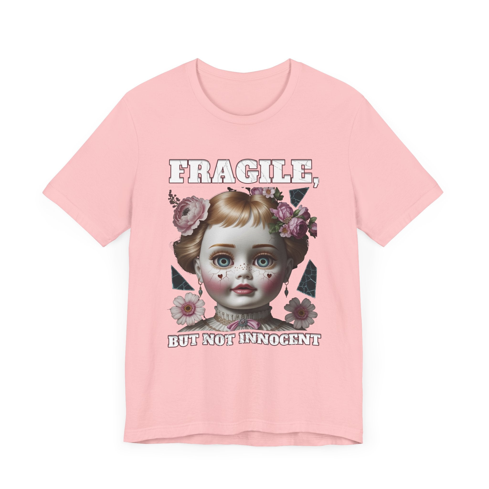 Fragile, But Not Innocent | Doll Face with Flowers & Cracks Graphic T-Shirt