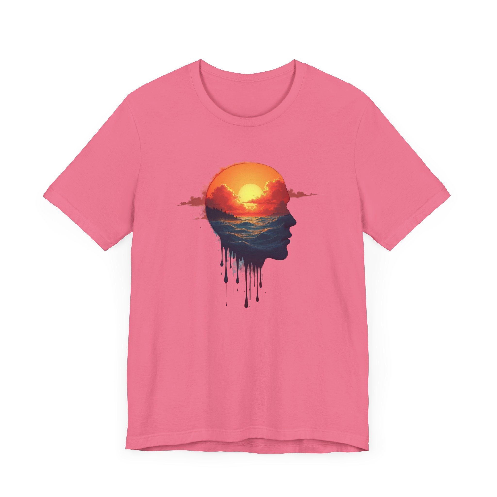 Melting Human Face with Colorful Sunrise and Clouds Beach View Graphic T-Shirt