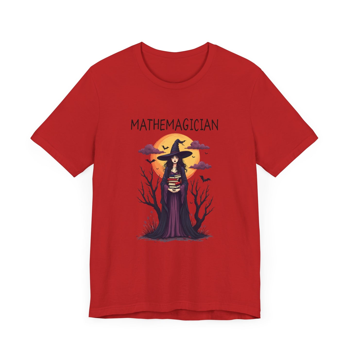 Enchanted Math Magician Tee – Witch with Books and Bats