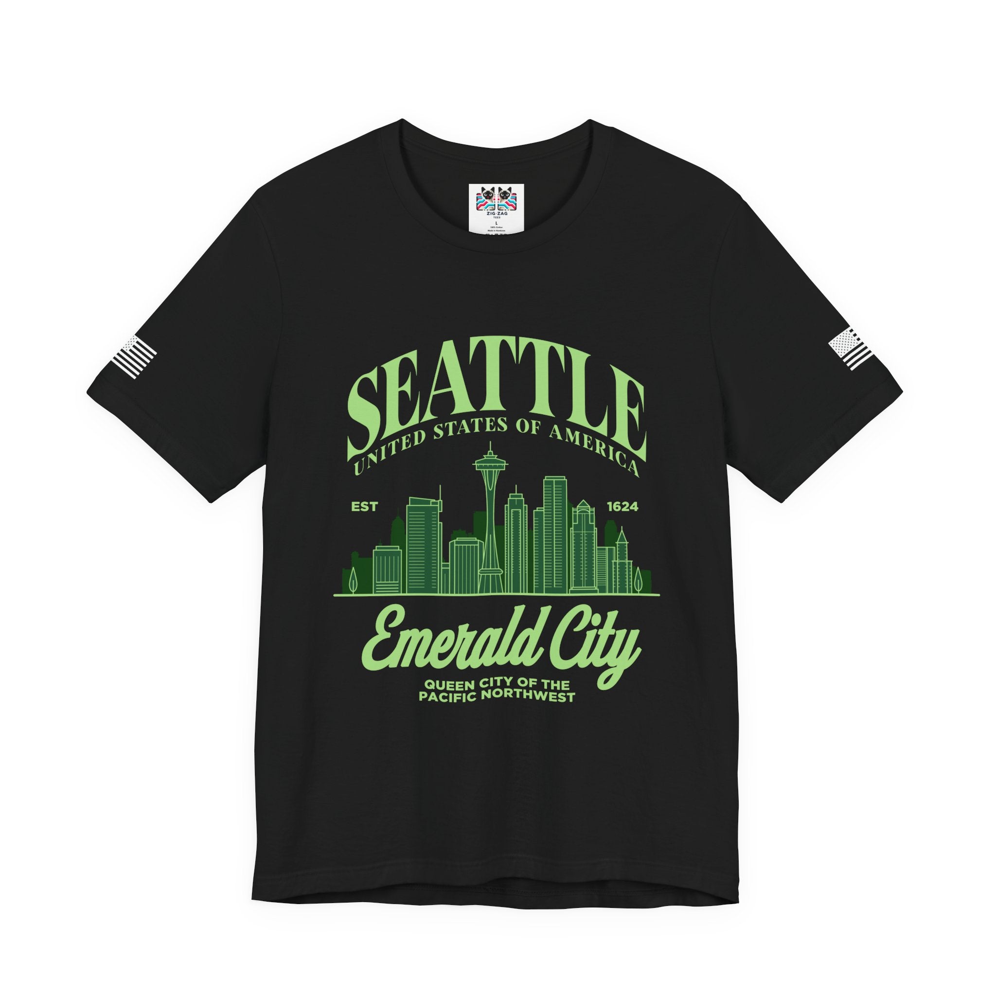 Seattle Emerald City Skyline T-Shirt | United States of America EST 1624 Pacific Northwest Graphic Tee