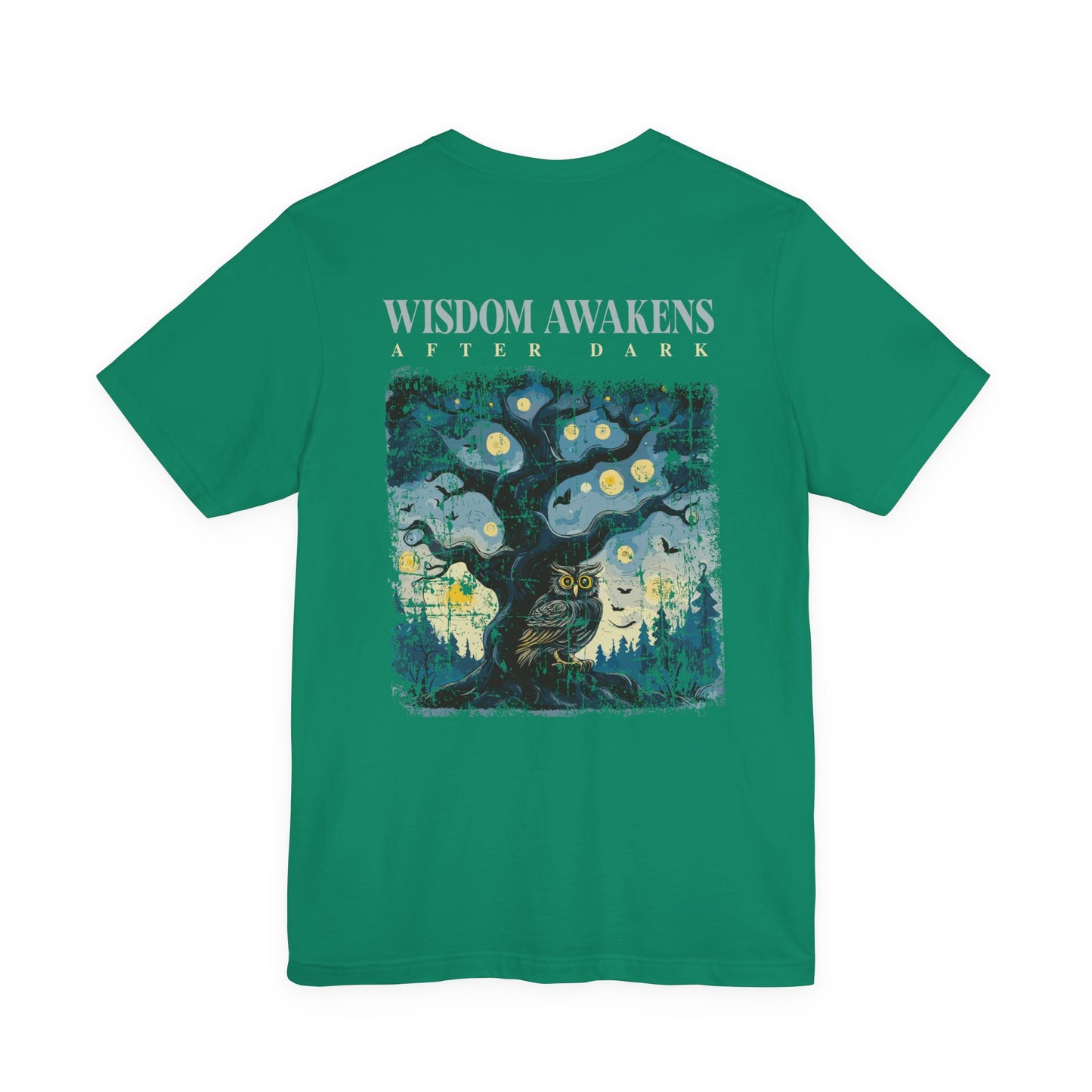 Wisdom Awakens After Dark T-Shirt – Night Owl and Moonlit Tree Graphic