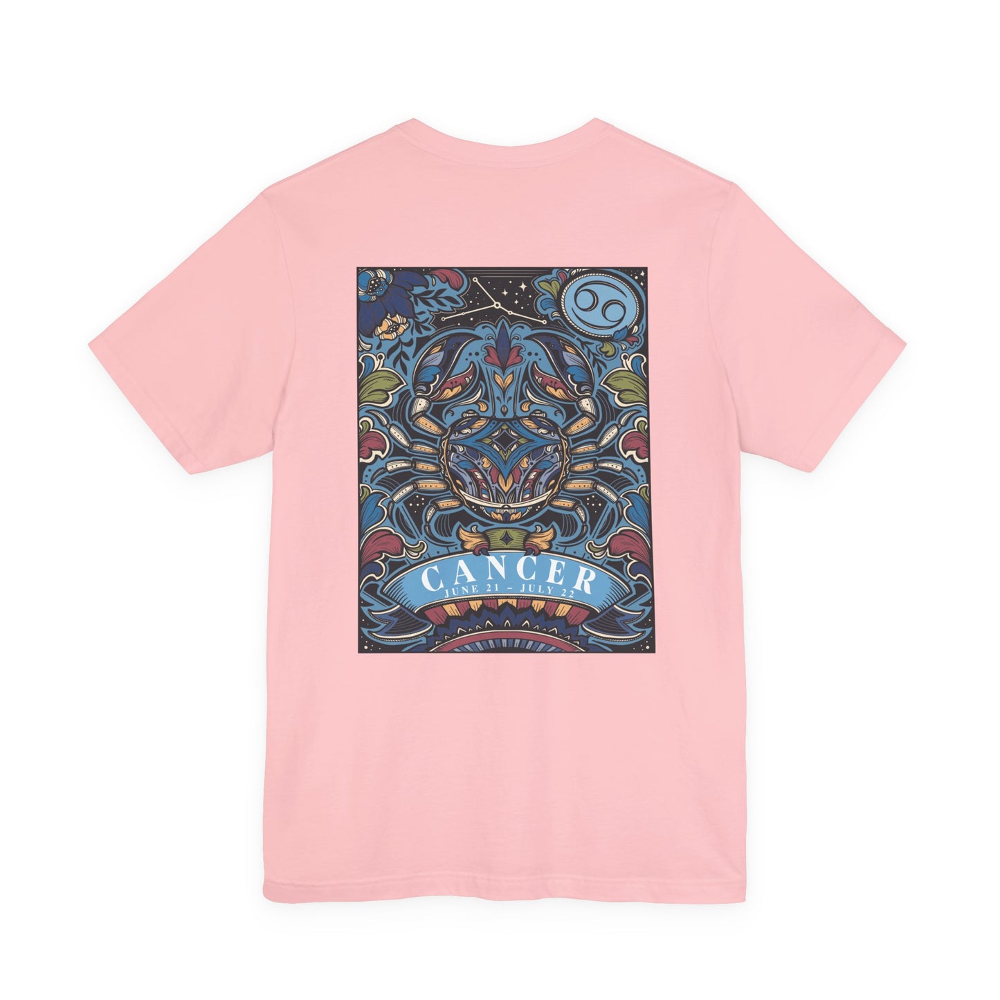Colorful Cancer Zodiac T-Shirt – Crab with Constellation, Leaves & Flowers